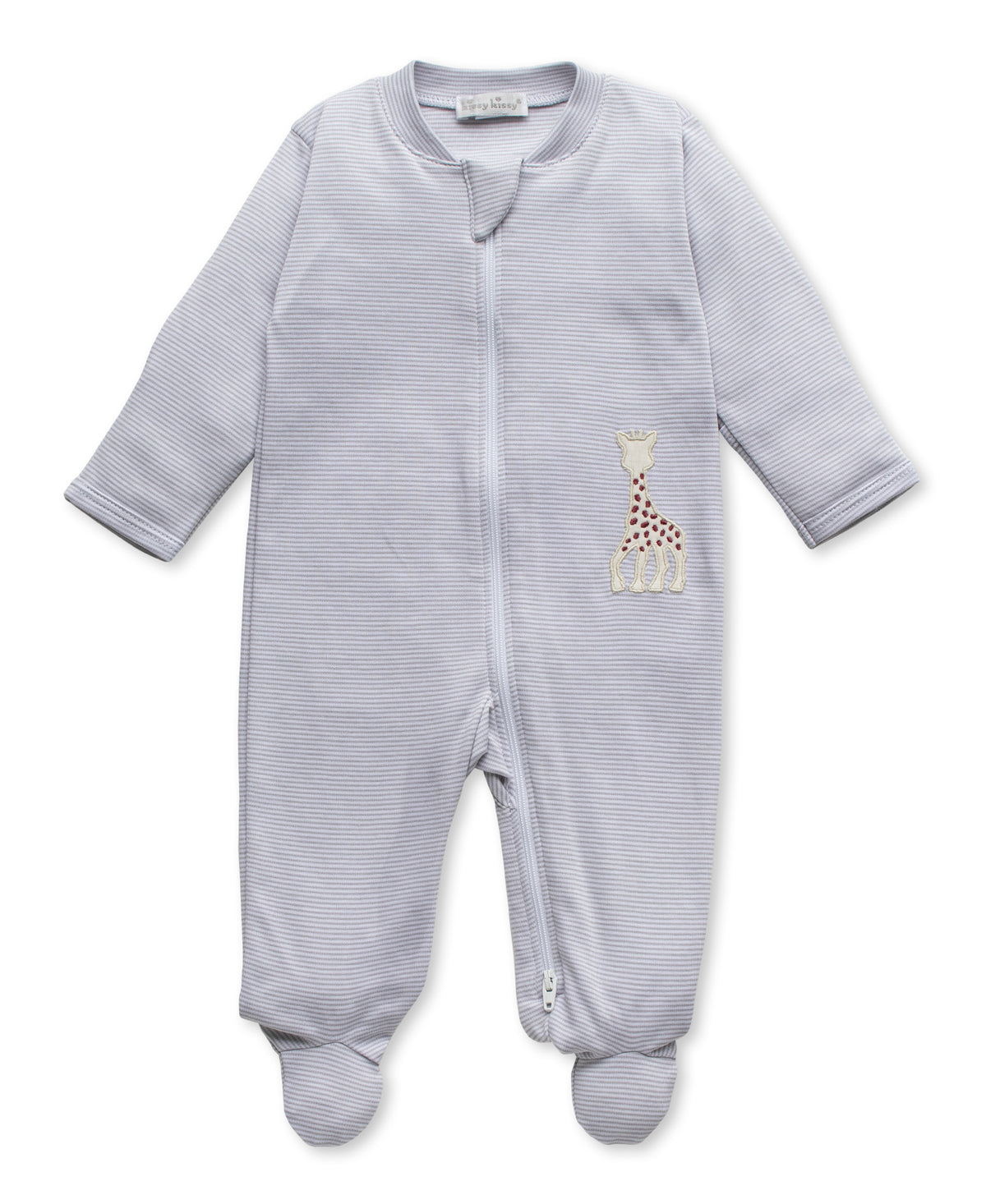 Gray Sophie Stripe Pajamas Zip Front Footie