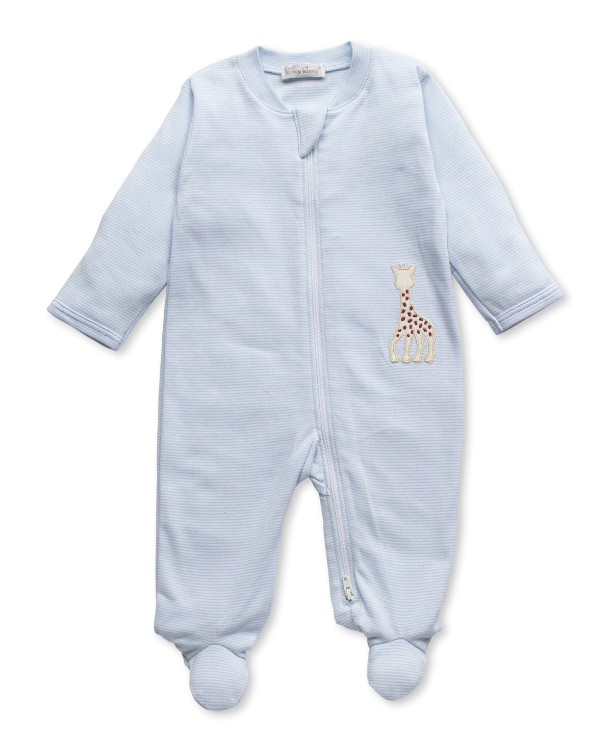 Blue Sophie Stripe Pajamas Zip Front Footie - Kissy Kissy