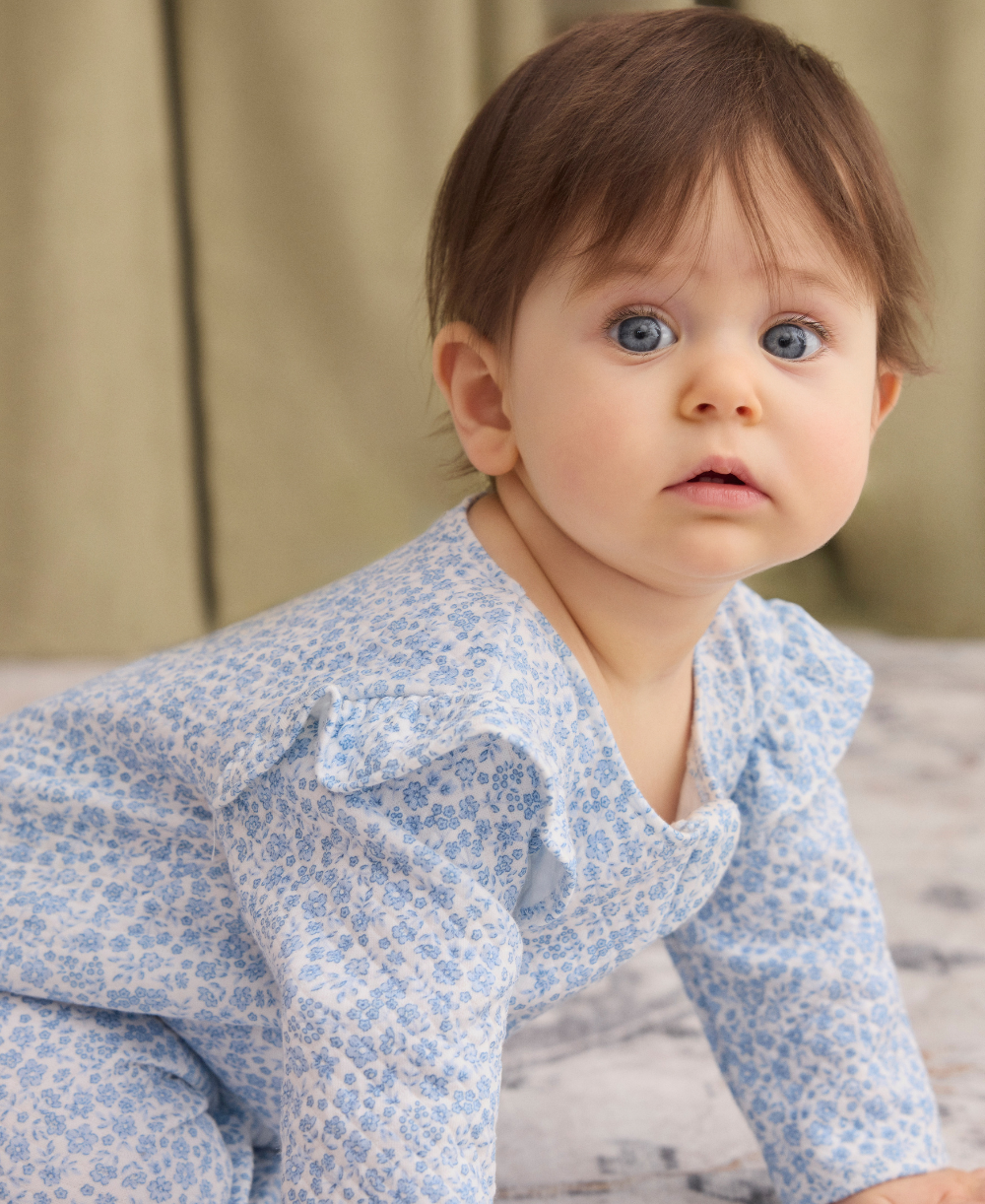Fall Blooms Blue Jacquard Zip Footie - Kissy Kissy