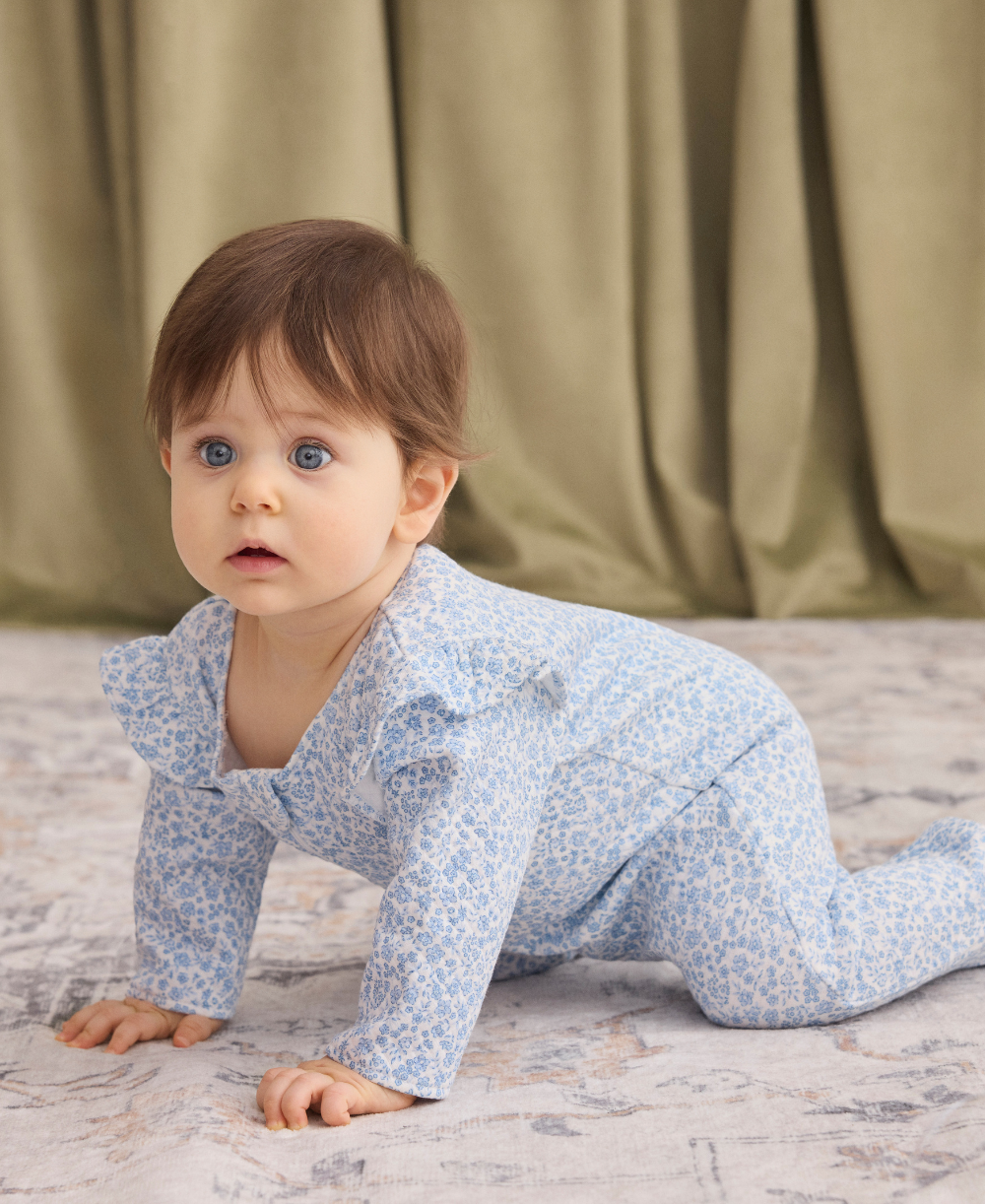 Fall Blooms Blue Jacquard Zip Footie - Kissy Kissy