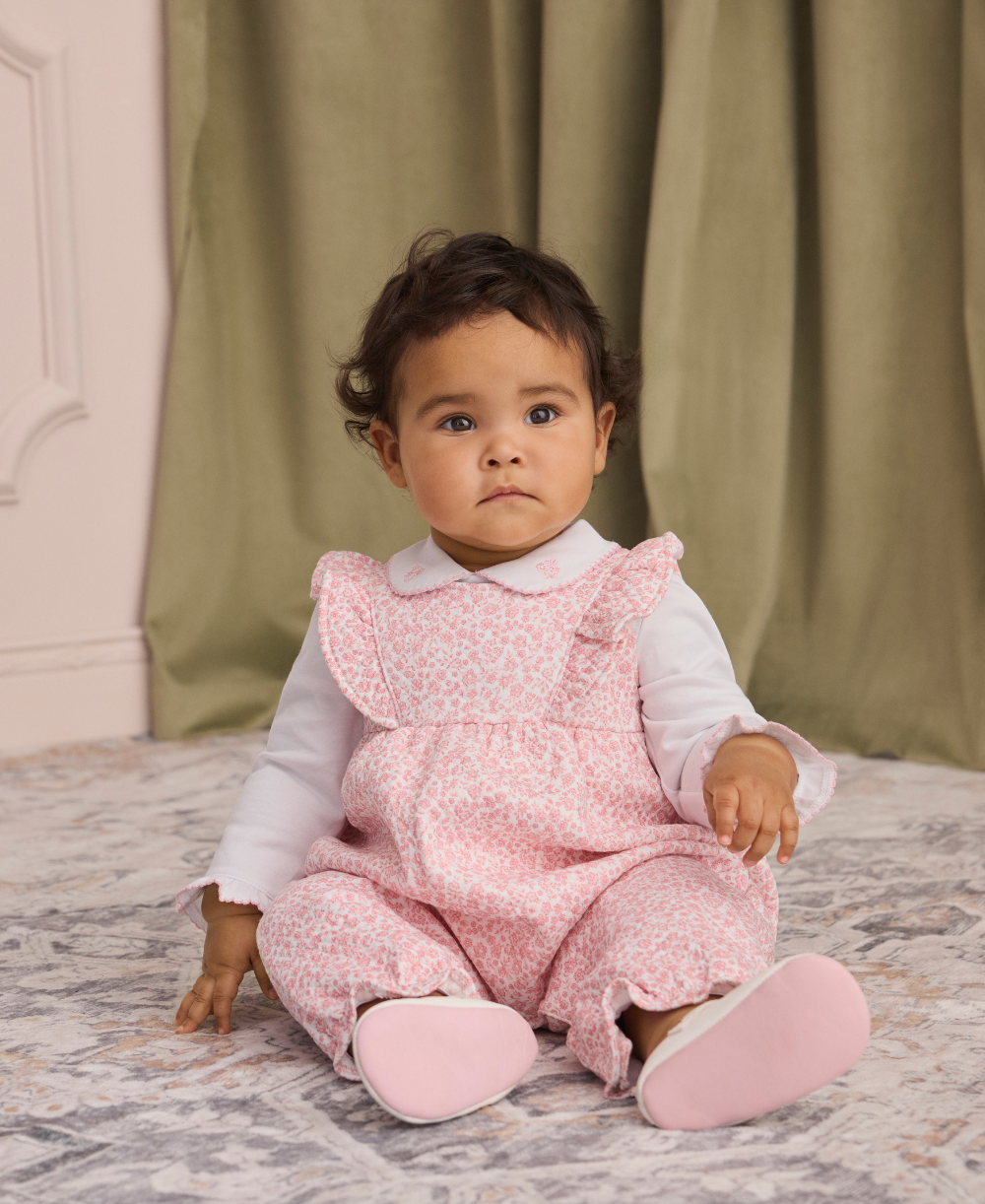 Fall Blooms Pink Jacquard Overall Set