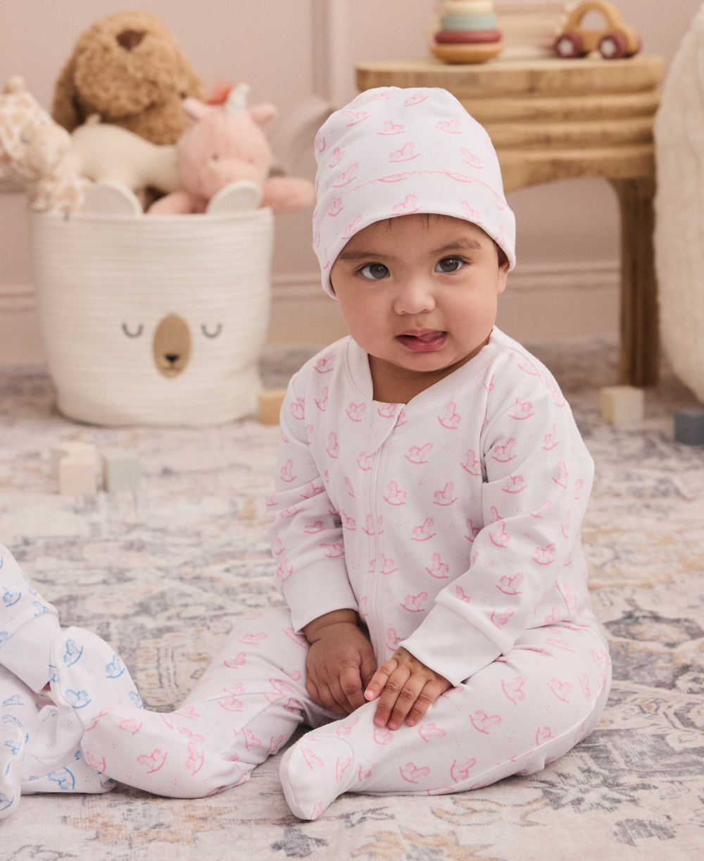 Gingham Rockers Pink Zip Footie