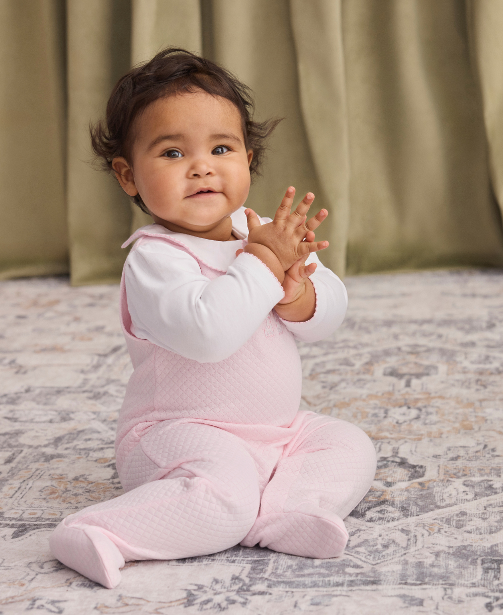 Giraffe Laughs Pink Jacquard Overall Set