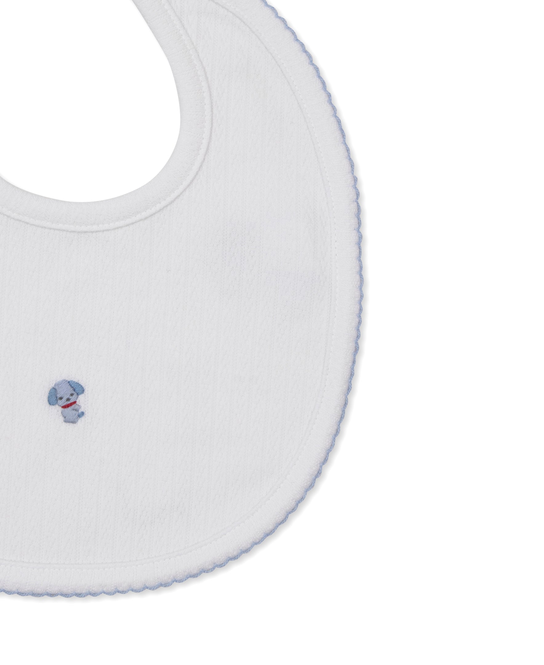 Premier Puppy Family White/Blue Hand Emb. Pointelle Bib