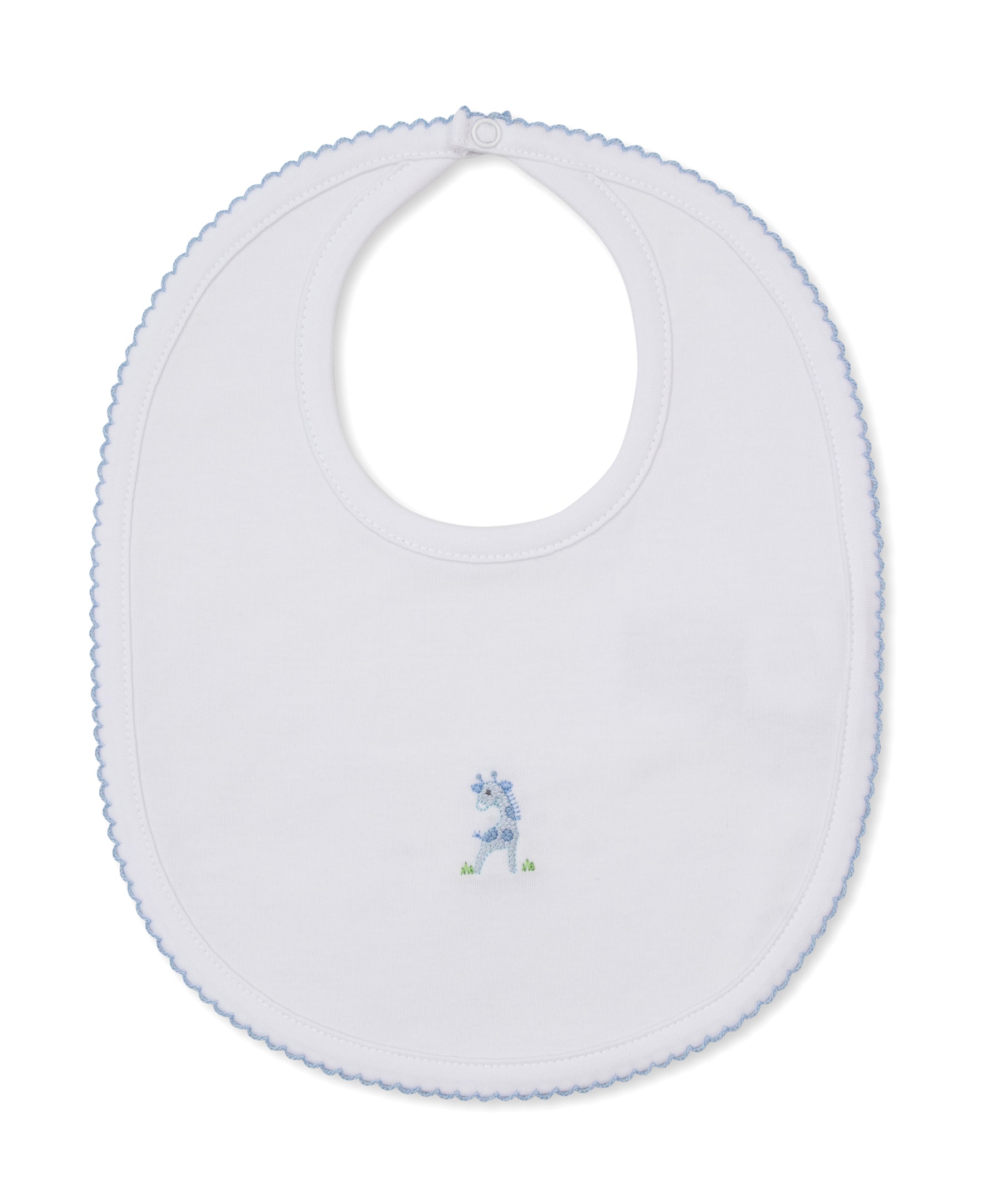 SCE Safari Party White/Blue Hand Emb. Bib - Kissy Kissy