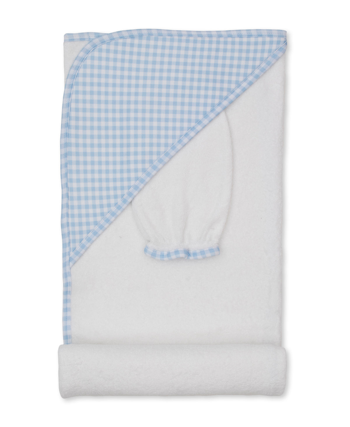 Gingham Traditions Blue Hooded Towel & Mitt Set - Kissy Kissy