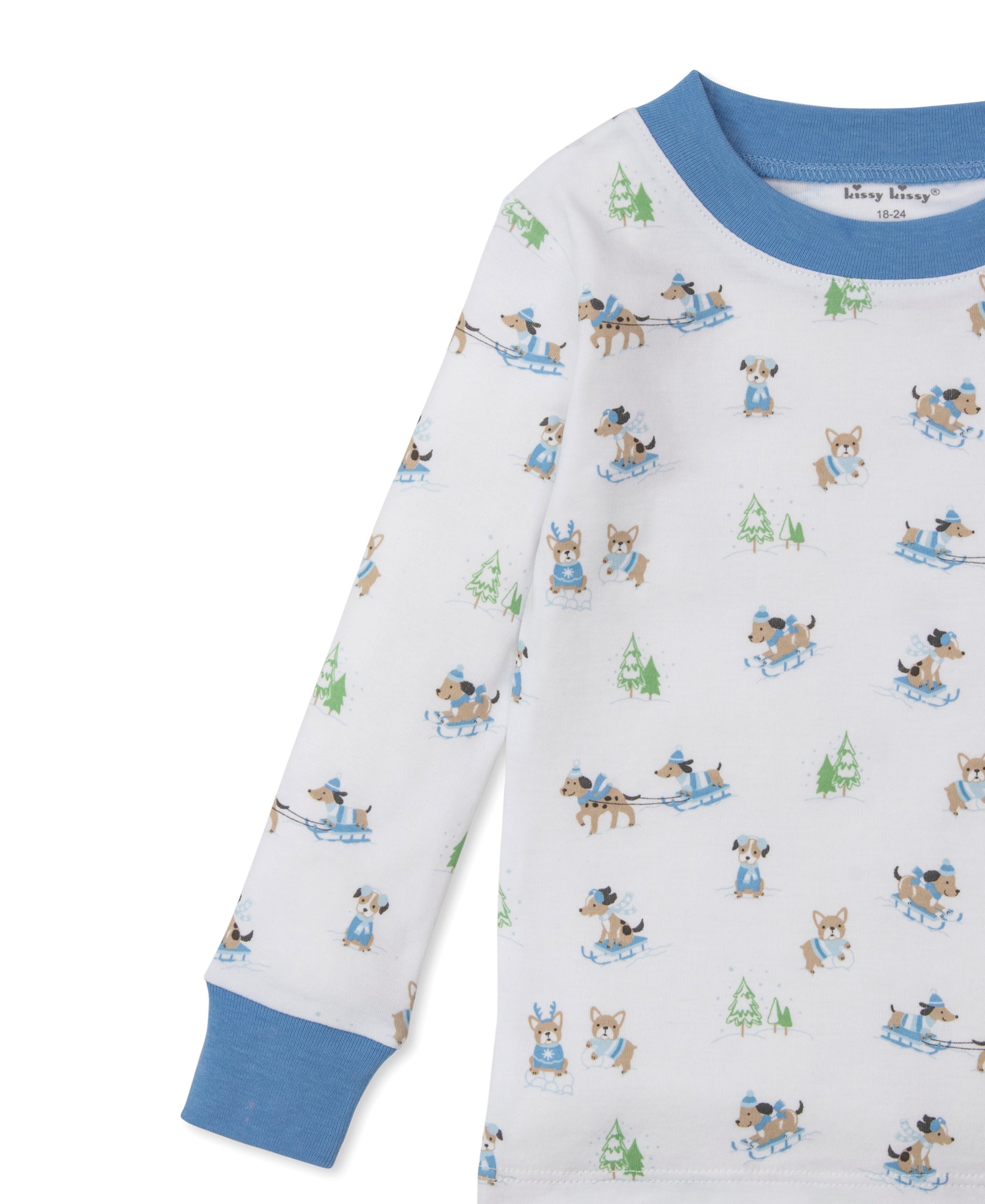 Puppy's Sleigh Riding Fun Blue Toddler Pajama Set - Kissy Kissy