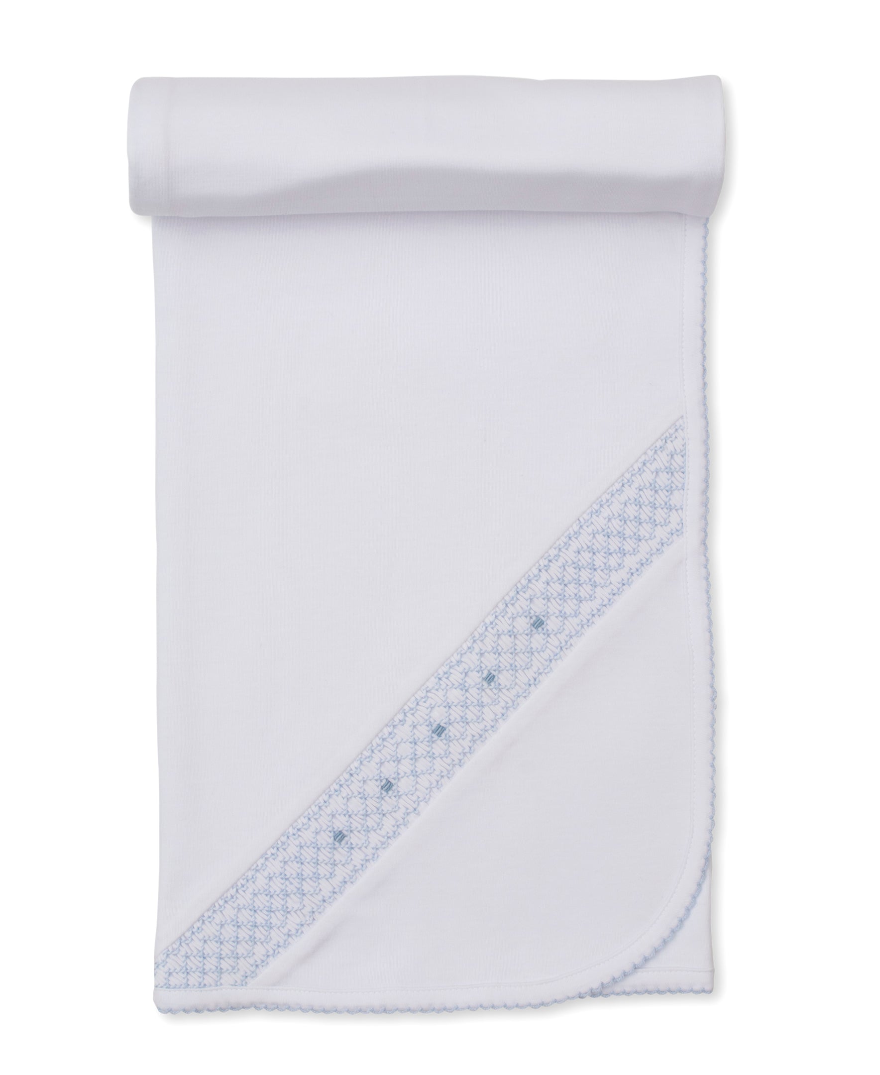CLB Fall 25 White/Blue Hand Smocked Blanket - Kissy Kissy