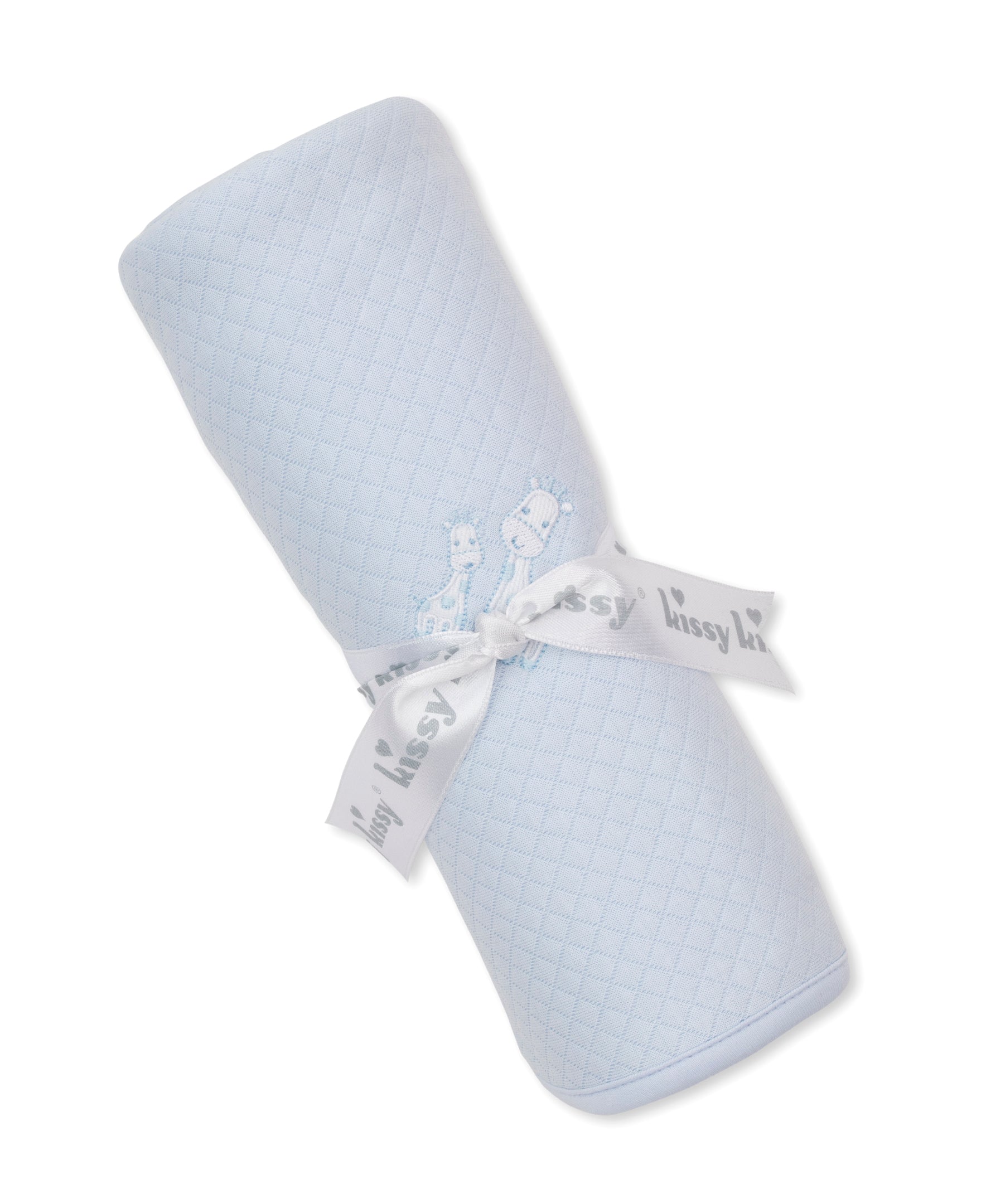 Giraffe Laughs Blue Jacquard Blanket - Kissy Kissy