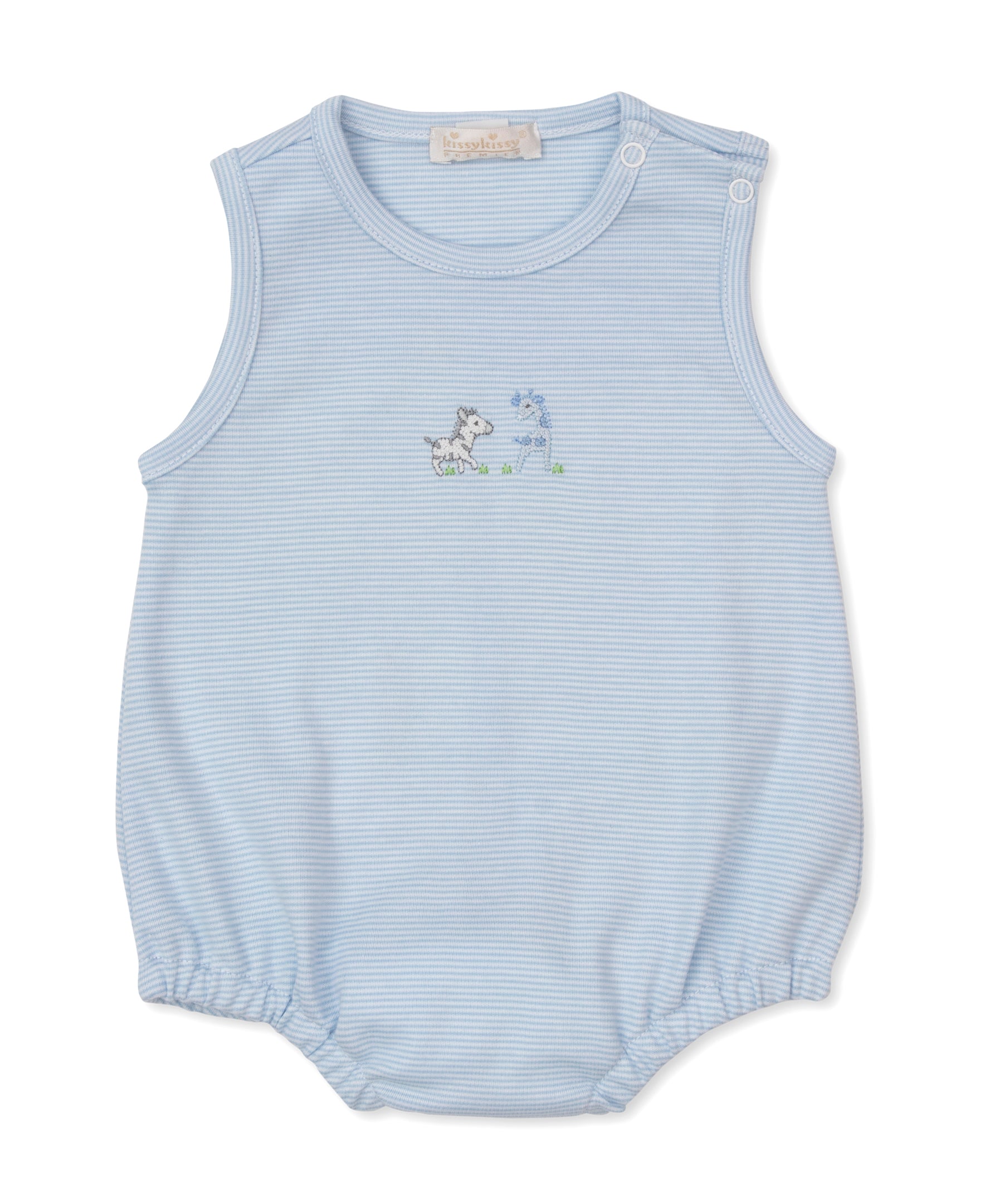 SCE Safari Party Blue Hand Emb. Stripe Bubble - Kissy Kissy