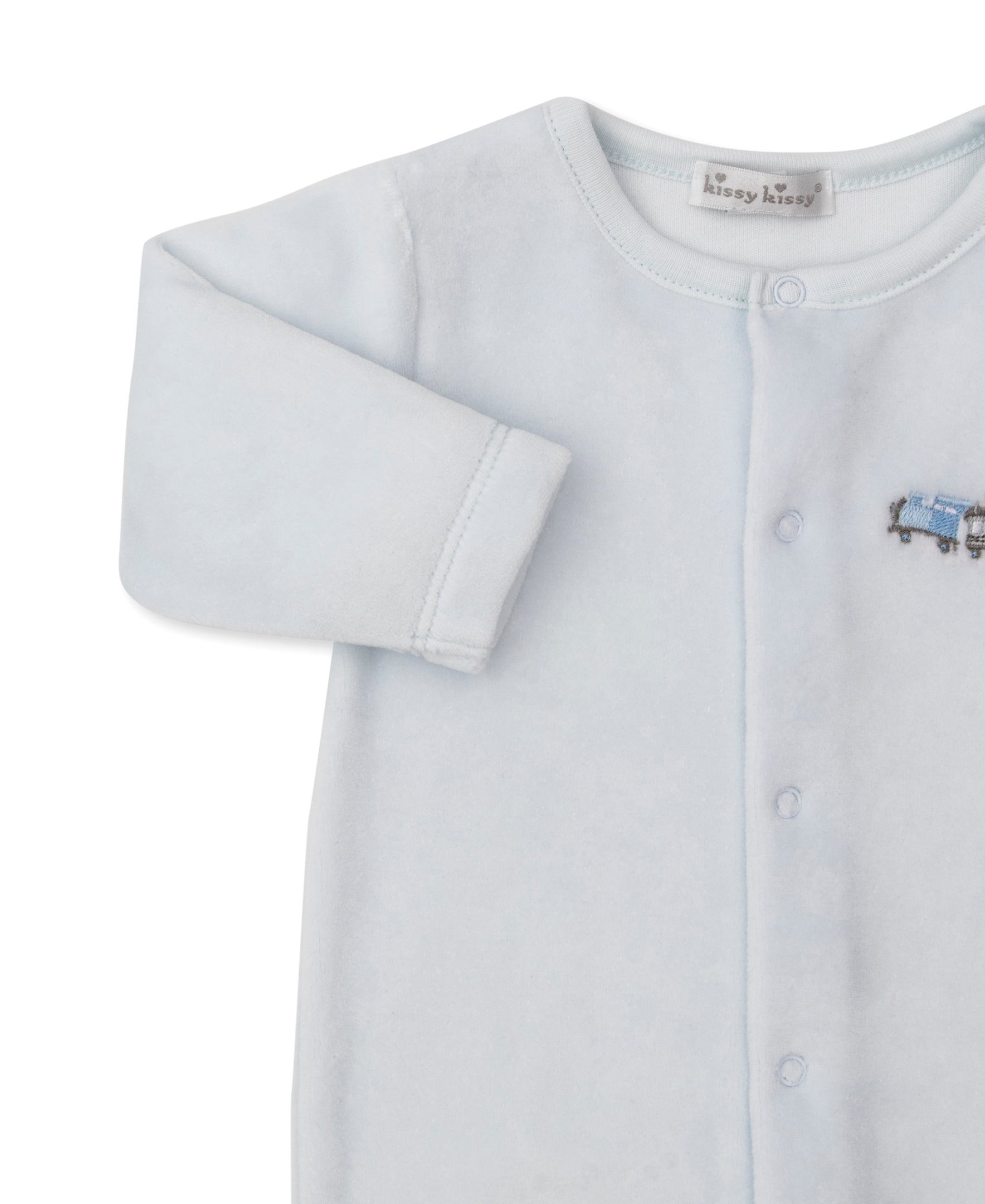Roundabout Railroad Velour Footed Bunting - Kissy Kissy