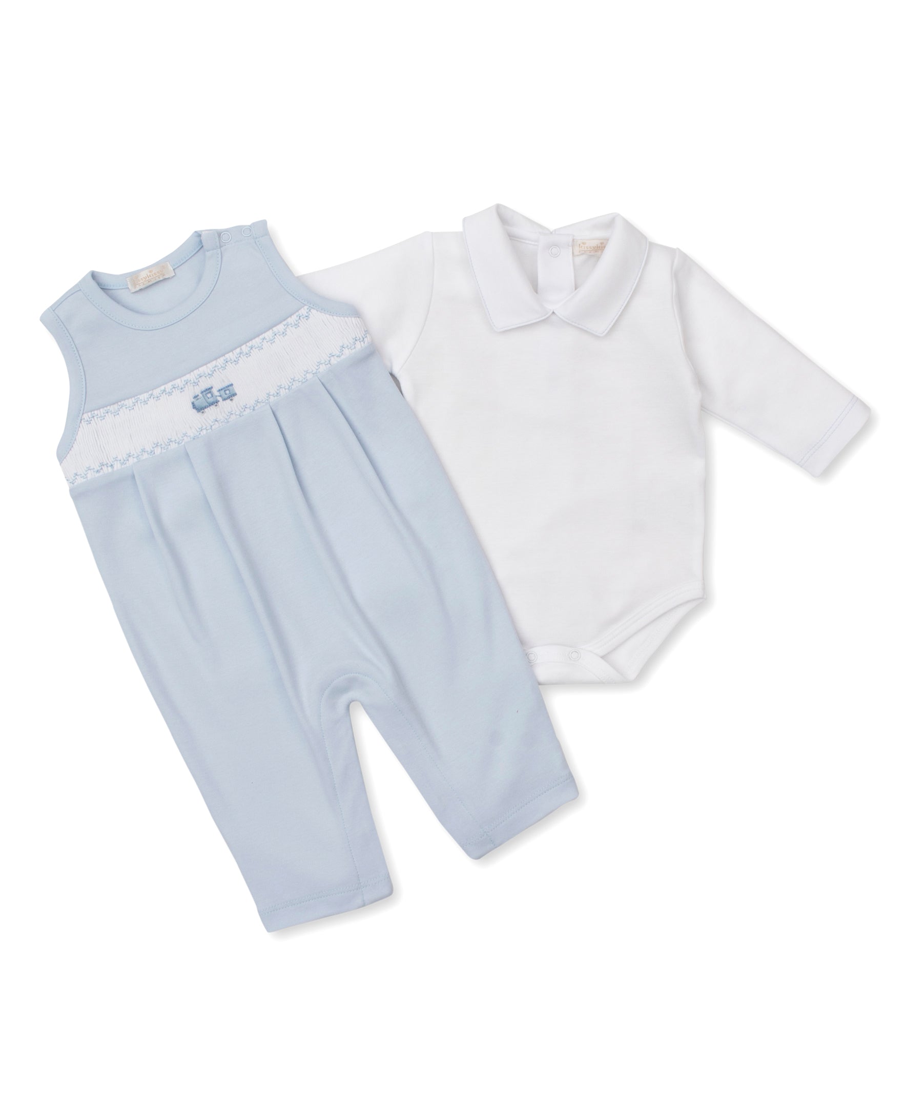 CLB Fall Medley 25 Blue Hand Smocked Overall Set - Kissy Kissy