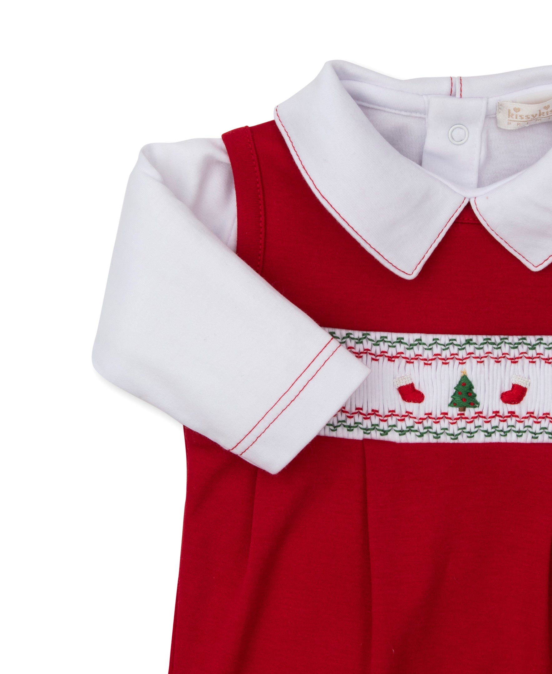CLB Holiday Medley 25 Christmas Tree Hand Smocked Overall Set - Kissy Kissy