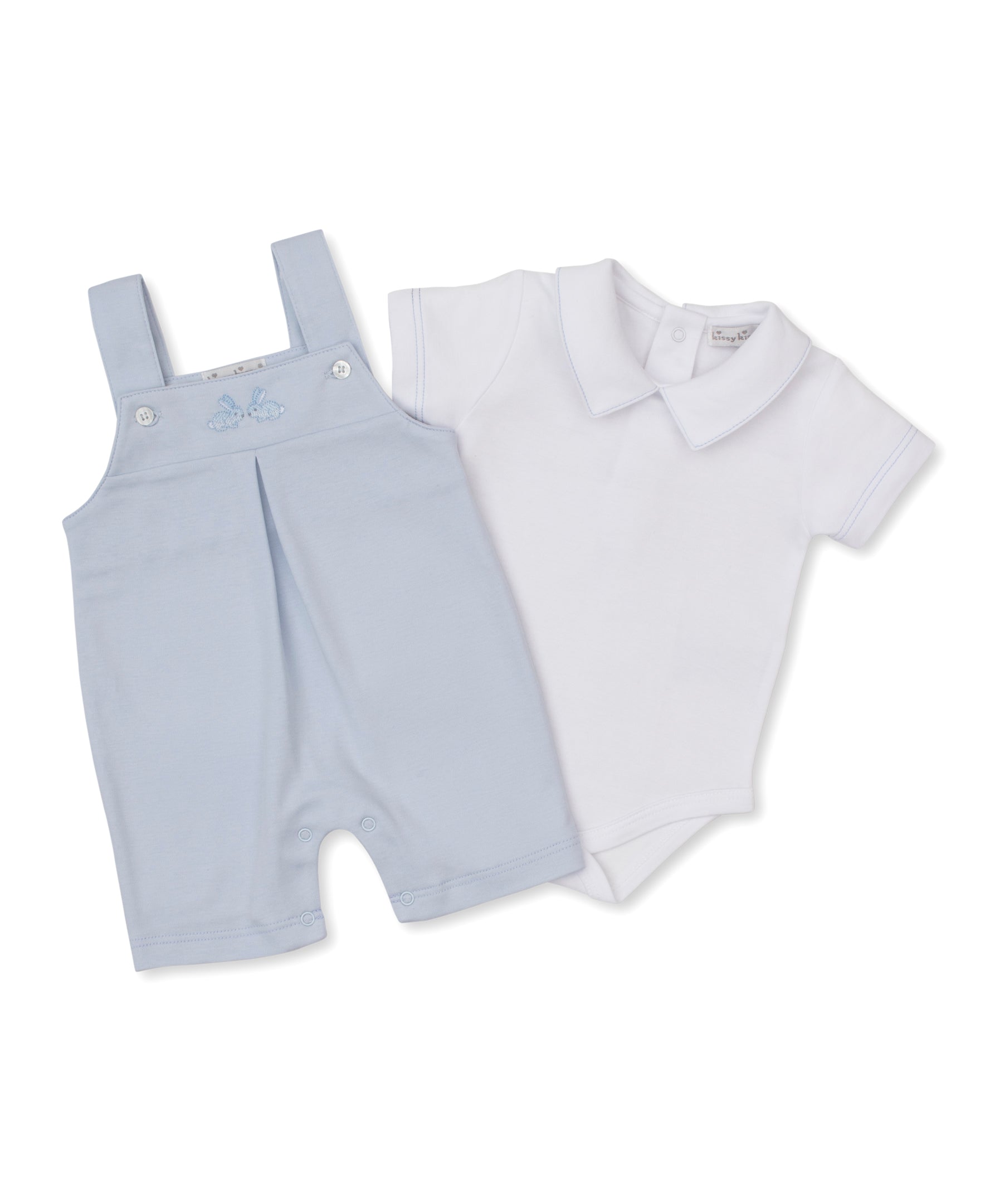 Springtime Bunny Fun Blue Short Overall Set - Kissy Kissy