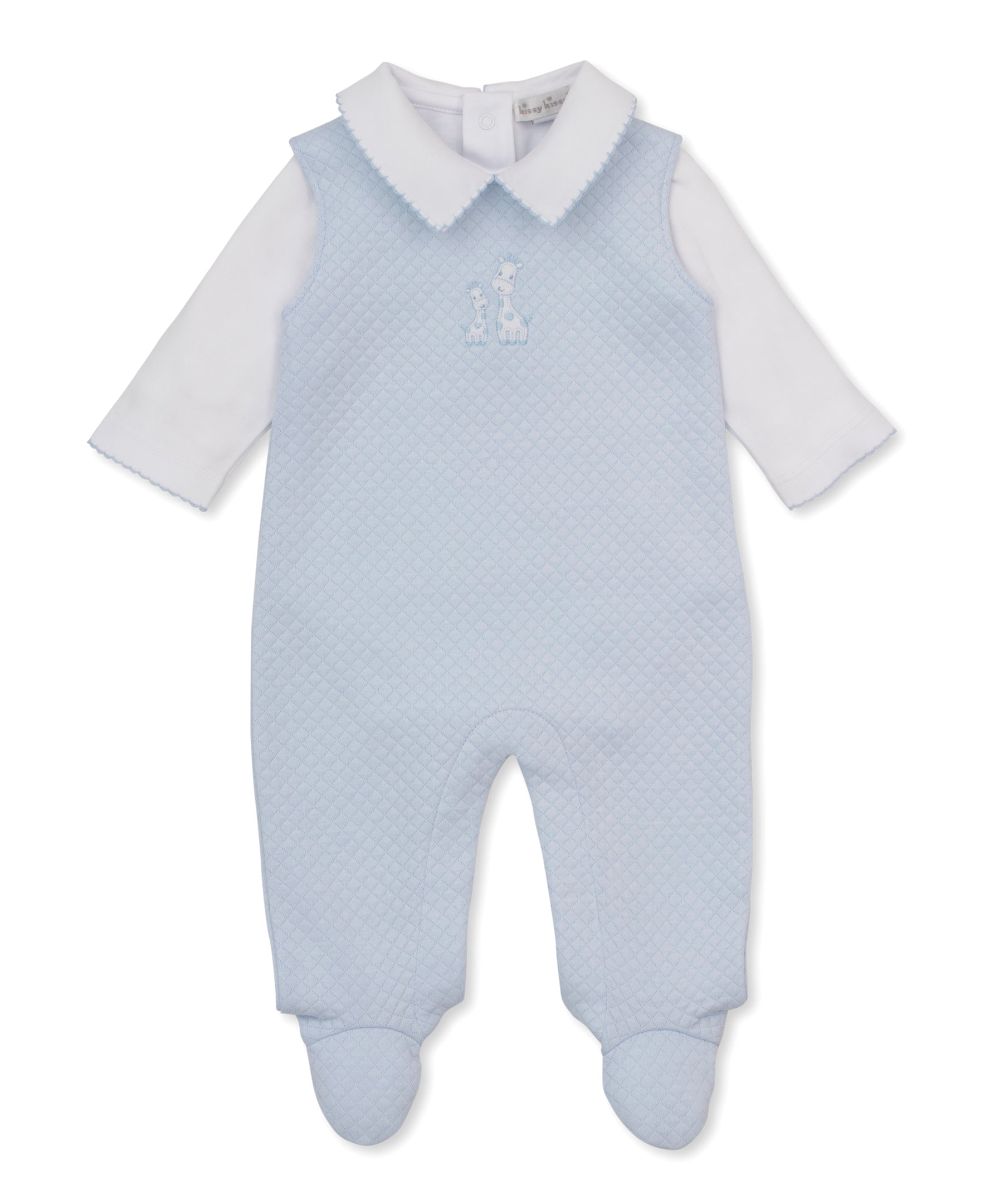 Giraffe Laughs Blue Jacquard Overall Set - Kissy Kissy