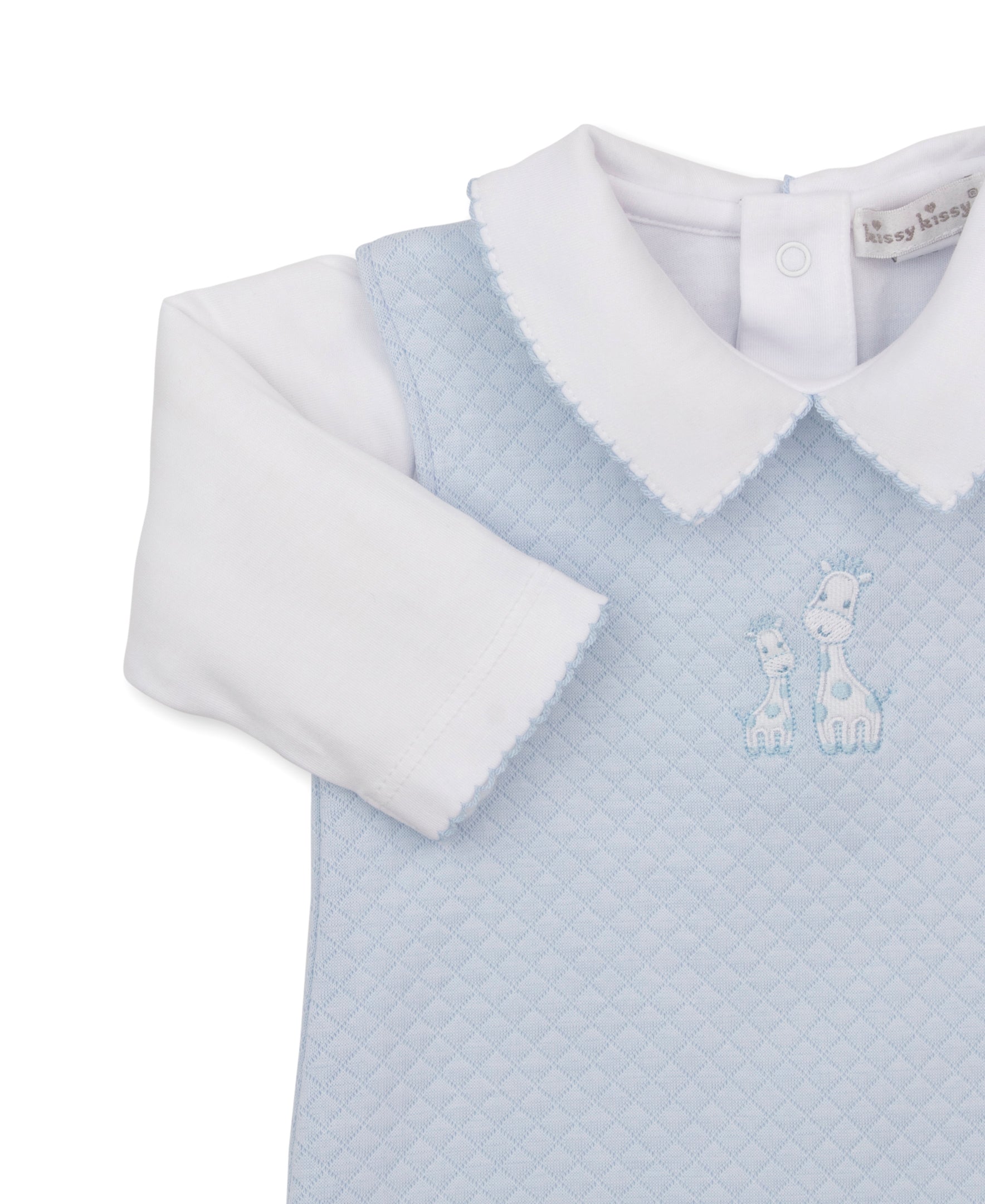 Giraffe Laughs Blue Jacquard Overall Set - Kissy Kissy