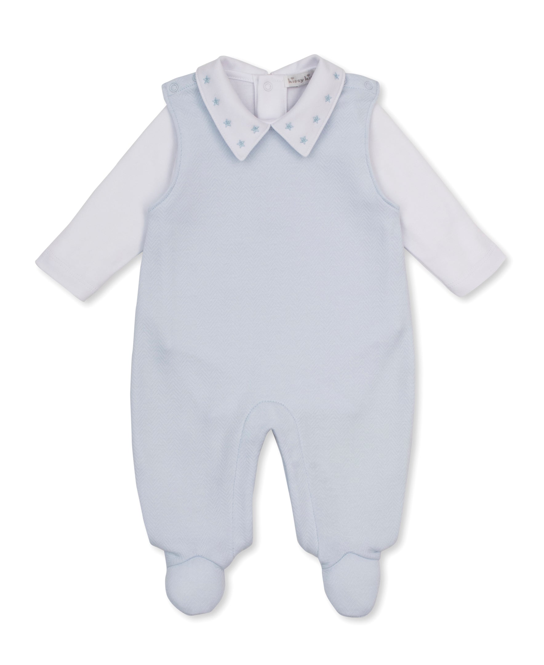 Baby Blessings Blue Jacquard Footed Overall Set