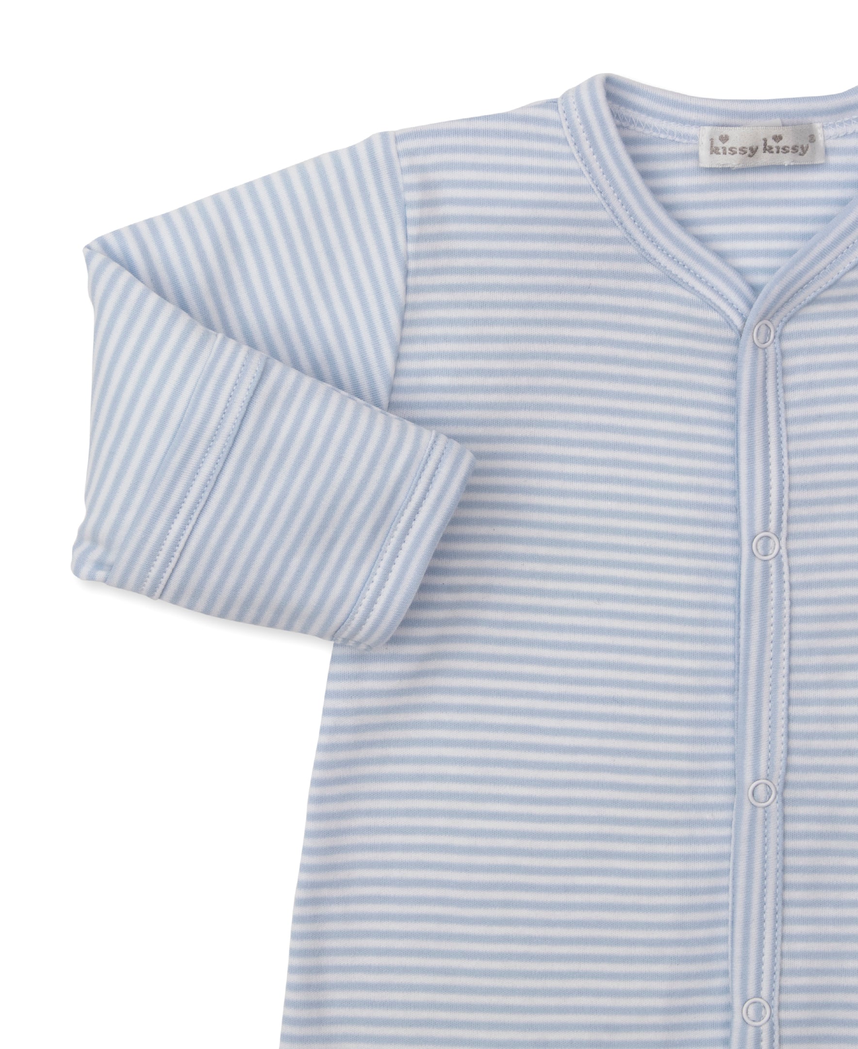 Snow Happy Penguins Blue Stripe Footie - Kissy Kissy