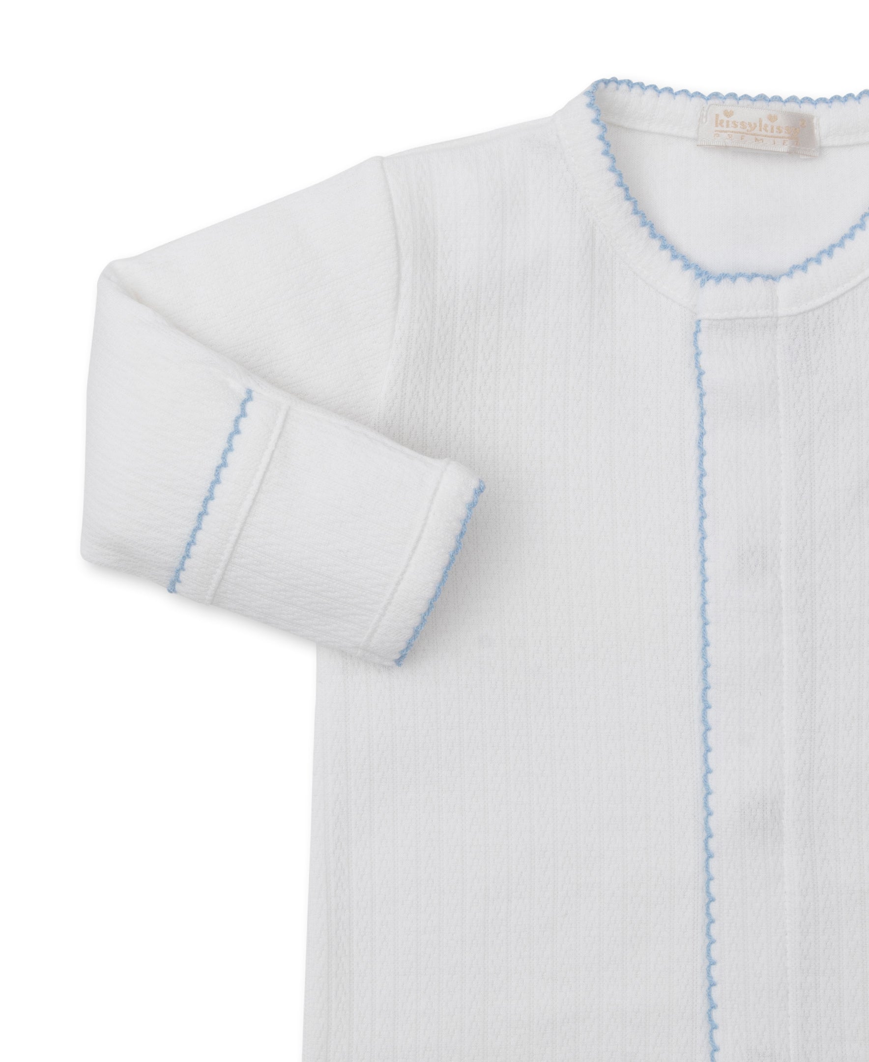 Premier Noah's Ark White/Blue Hand Emb. Footie - Kissy Kissy