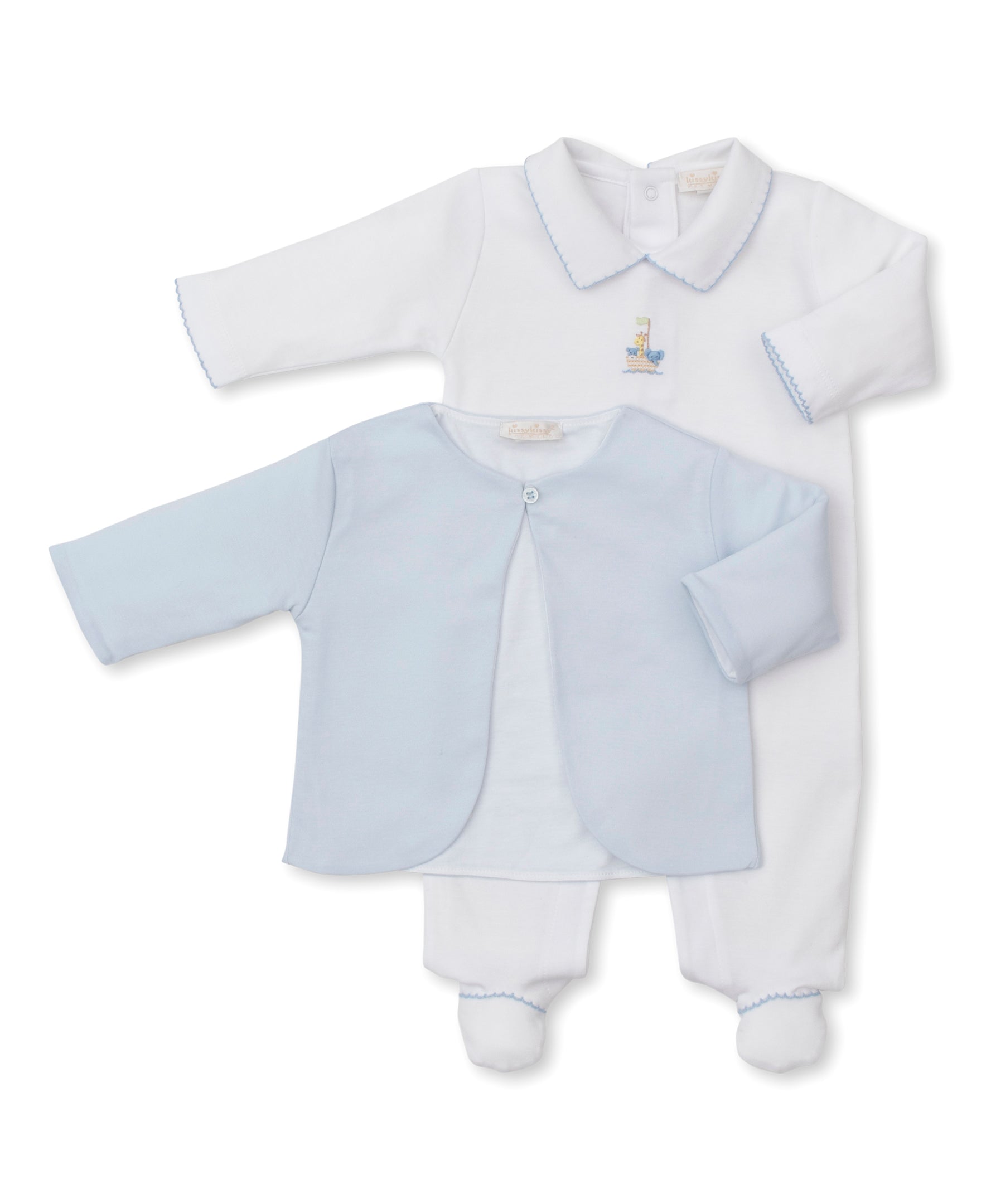 Premier Noah's Ark Blue Hand Emb. Footie & Jacket Set - Kissy Kissy
