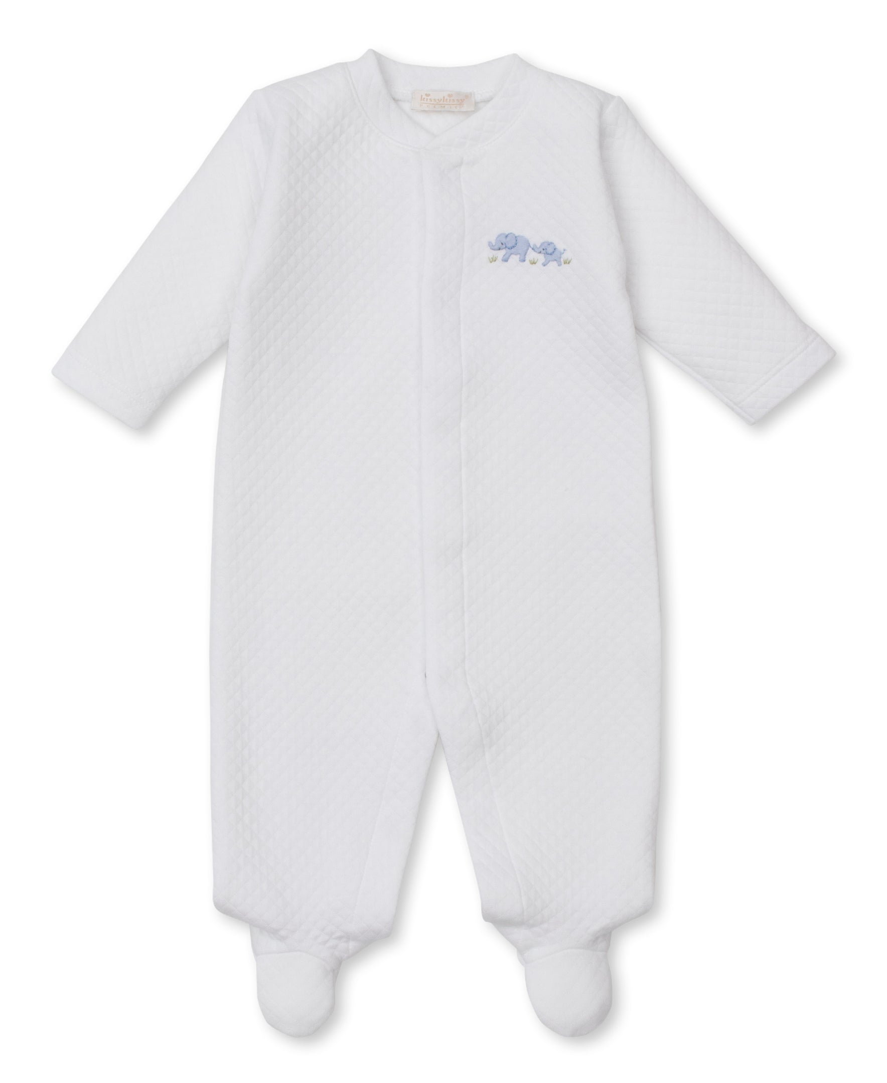 Premier Elephant Esprit White/Blue Hand Emb. Jacquard Footie - Kissy Kissy