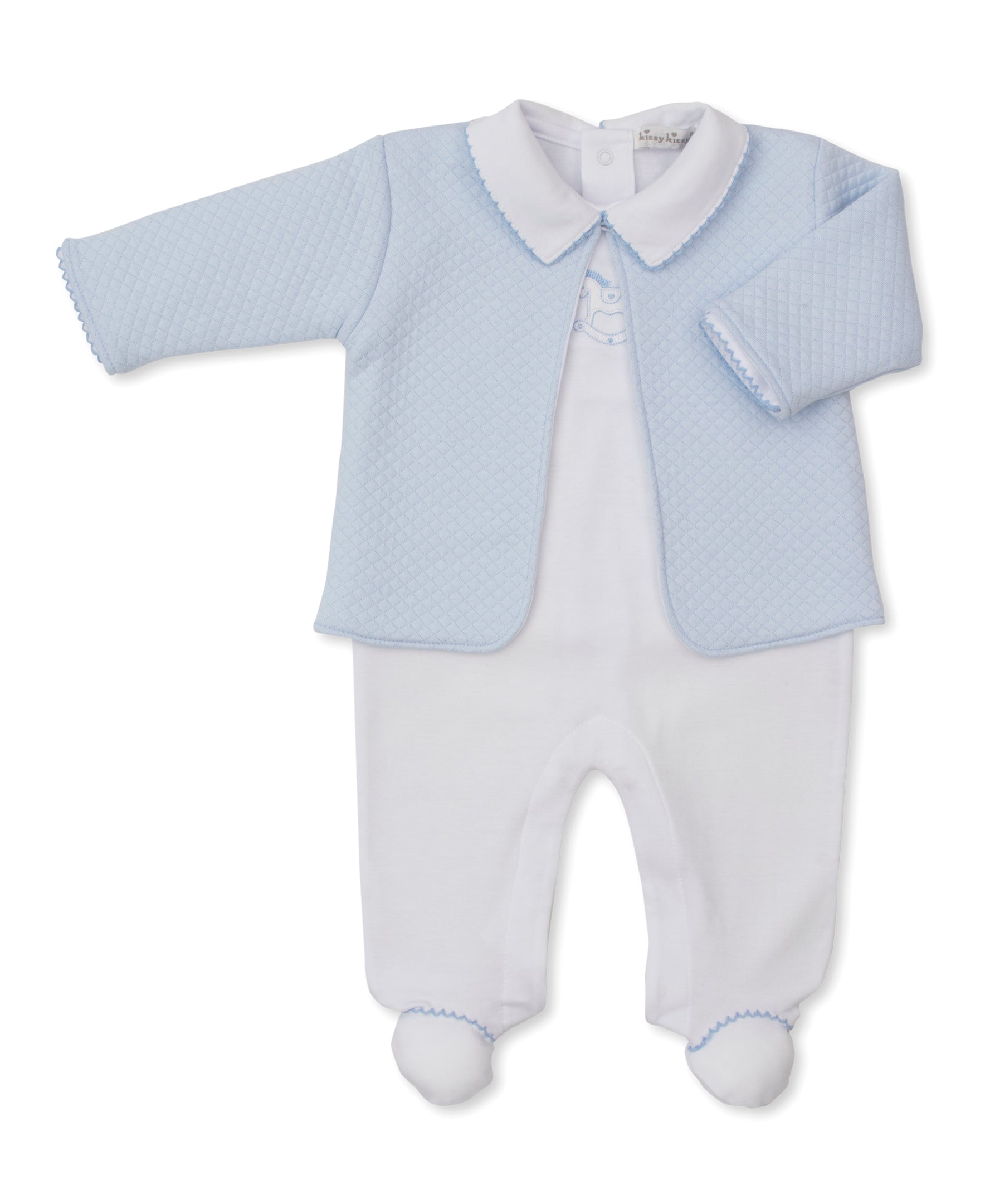 Riding Rockers White Footie & Jacquard Jacket Set - Kissy Kissy
