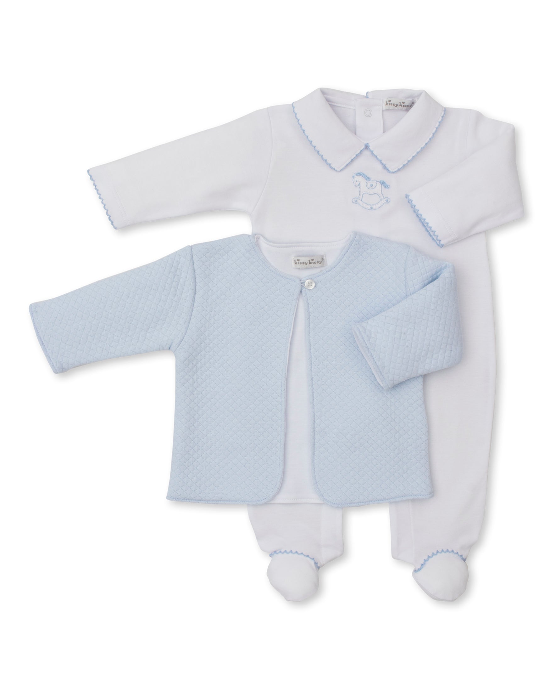 Riding Rockers White Footie & Jacquard Jacket Set - Kissy Kissy