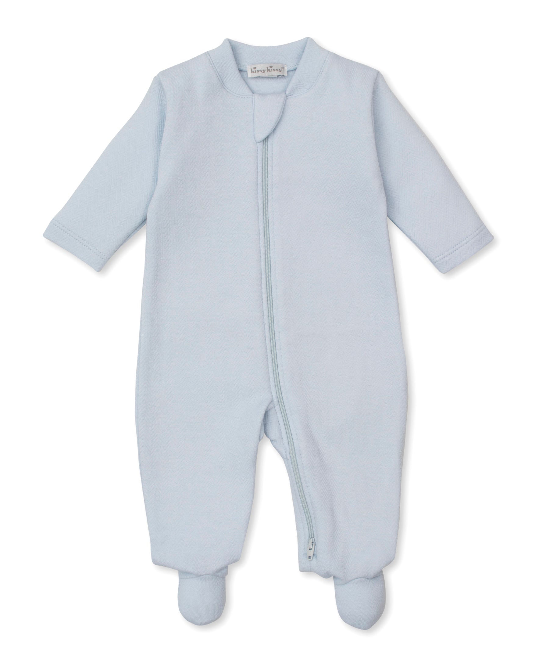 Sweet Homecoming Blue Jacquard Zip Footie - Kissy Kissy