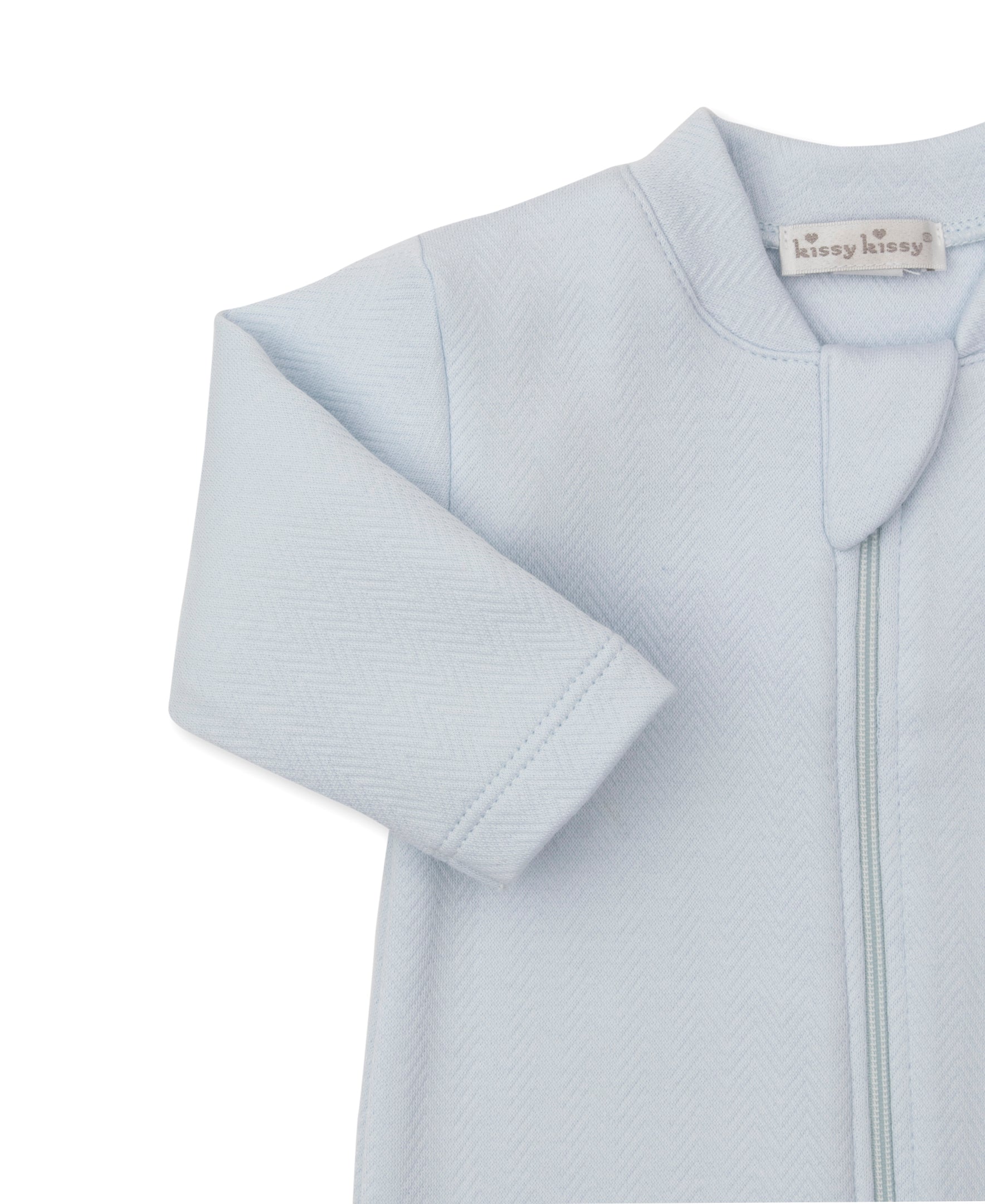 Sweet Homecoming Blue Jacquard Zip Footie - Kissy Kissy