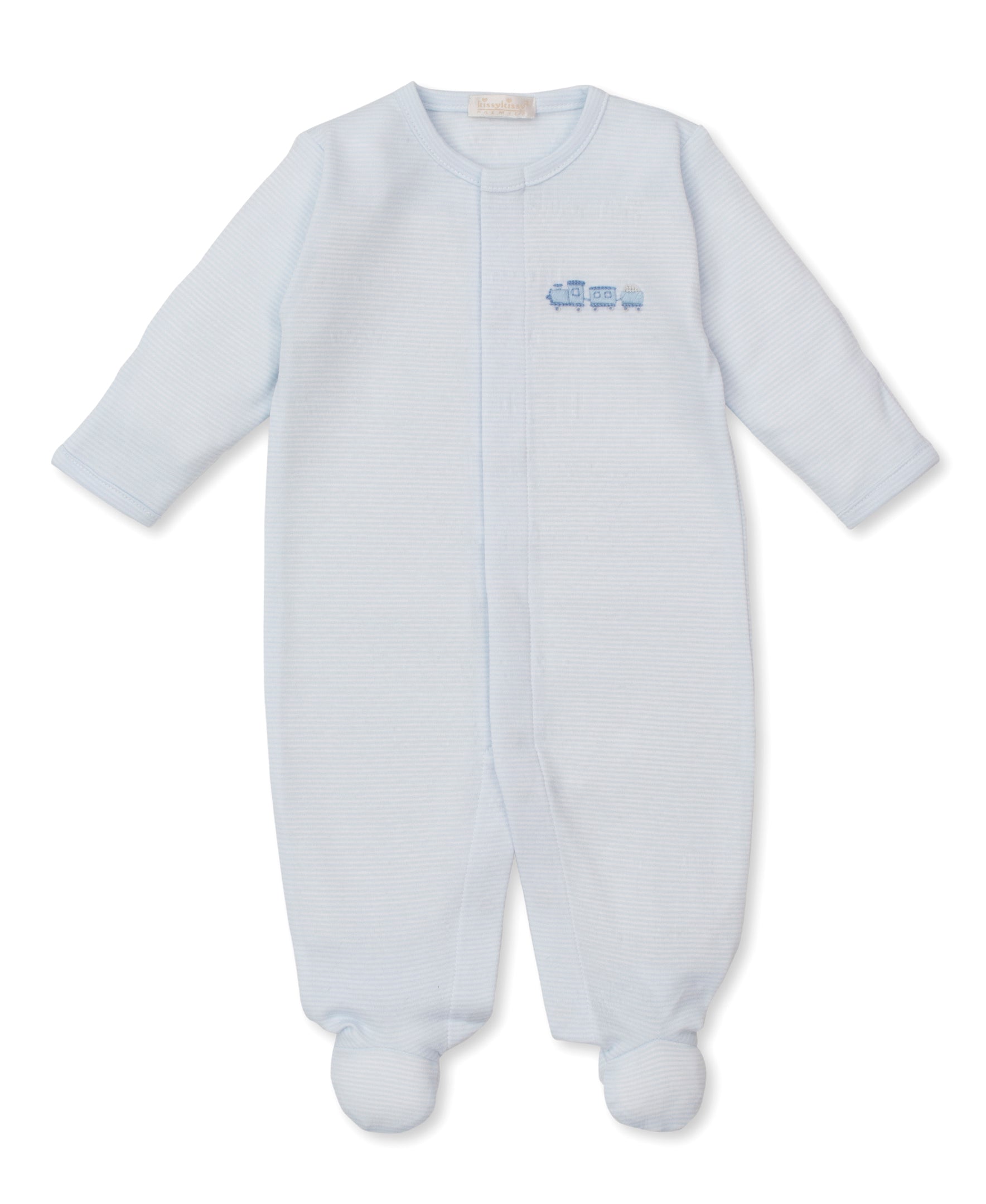 CLB Fall Medley 25 Blue Stripe Hand Emb. Footie - Kissy Kissy