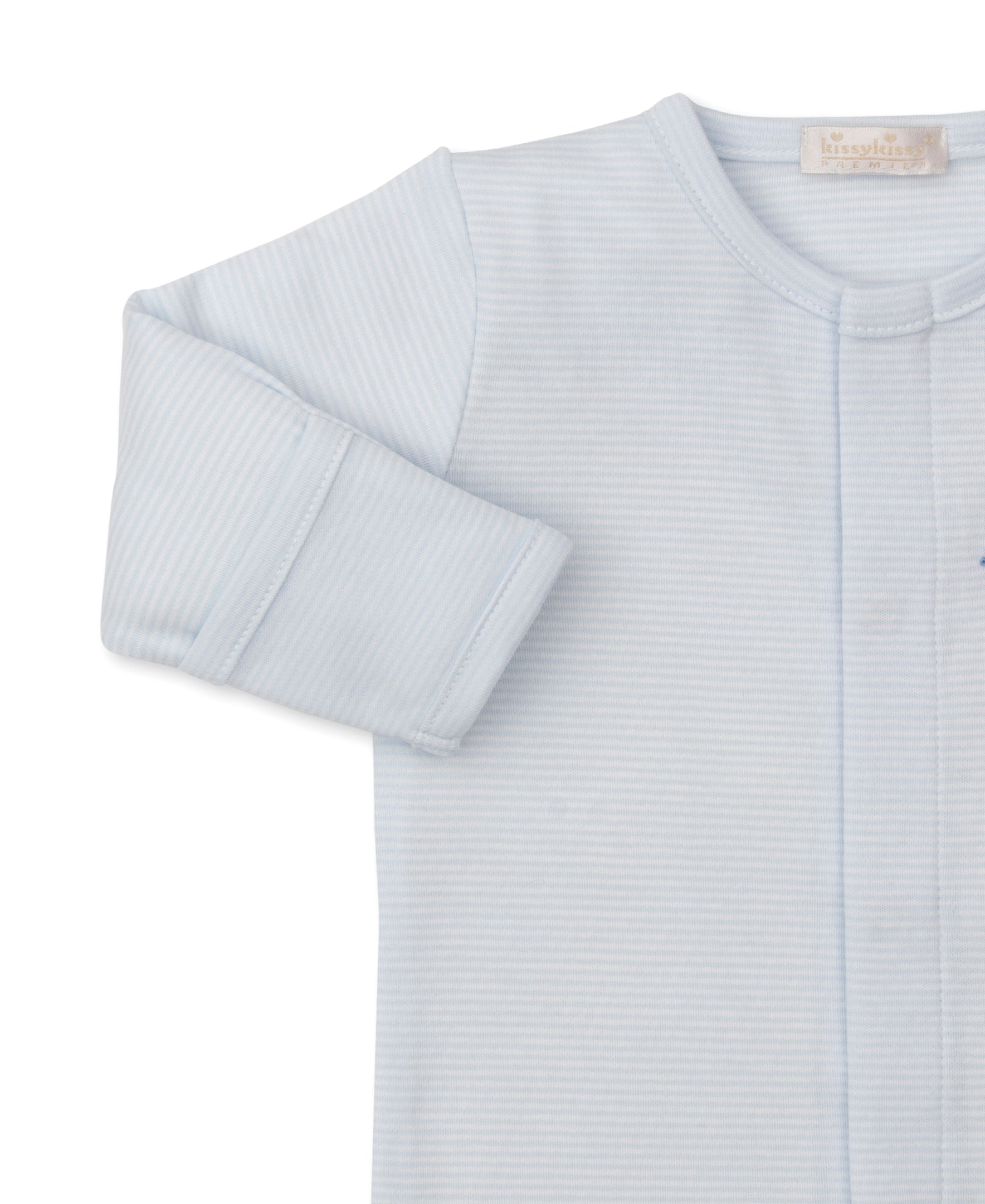 CLB Fall Medley 25 Blue Stripe Hand Emb. Footie - Kissy Kissy
