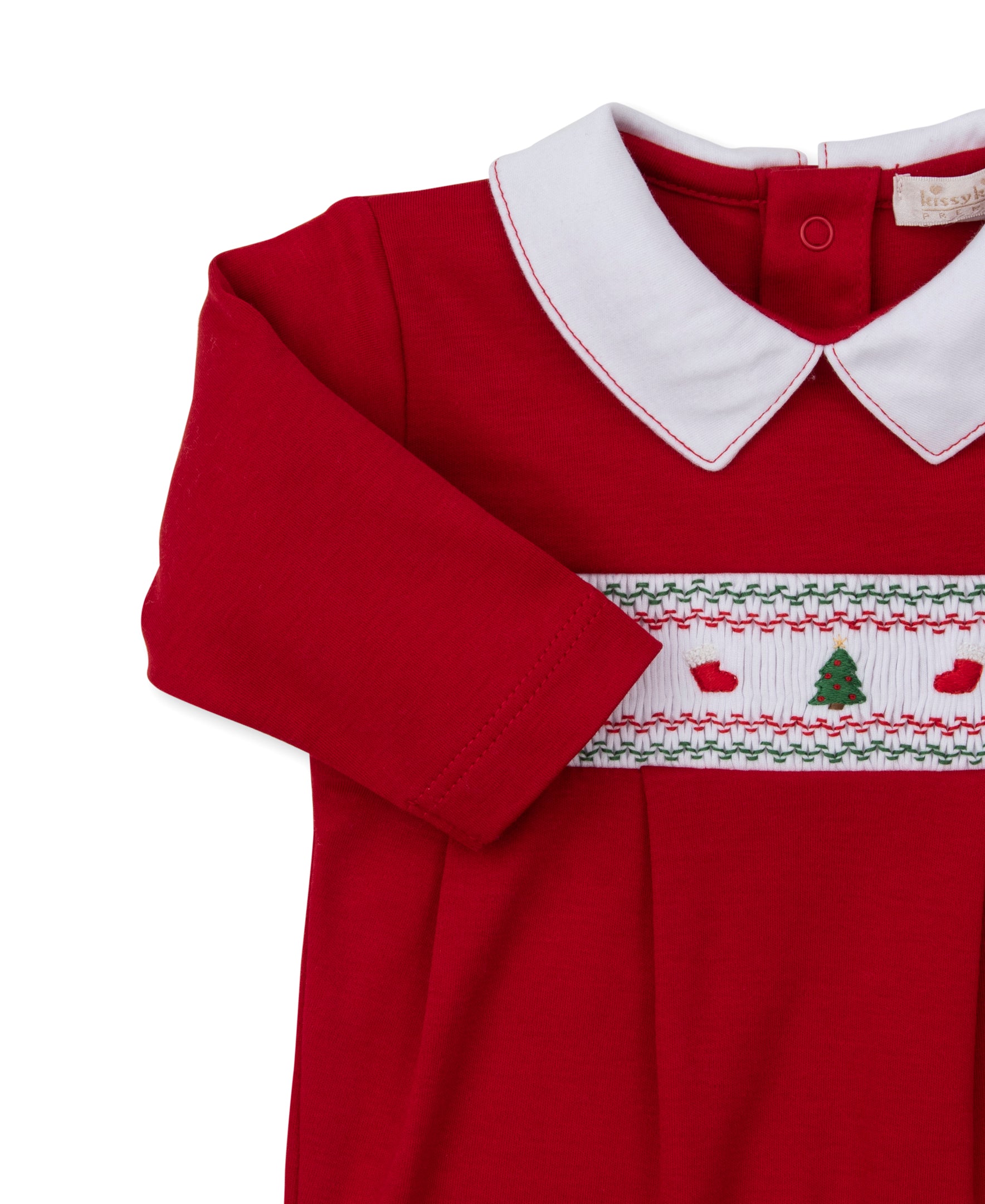 CLB Holiday Medley 25 Christmas Tree Hand Smocked Collar Footie - Kissy Kissy
