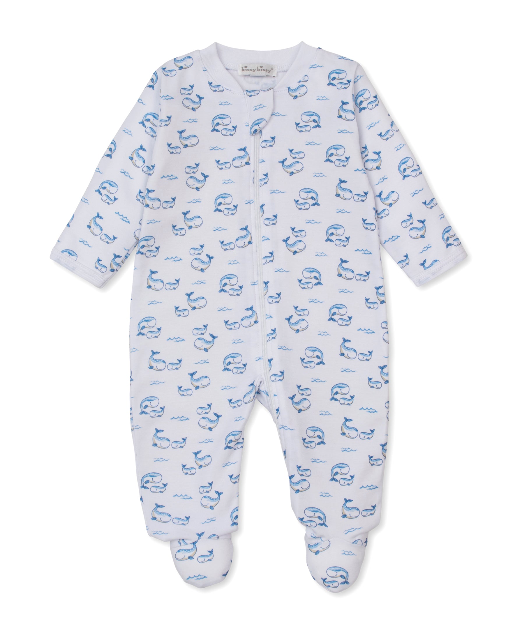 Whale Pods Blue Zip Footie - Kissy Kissy