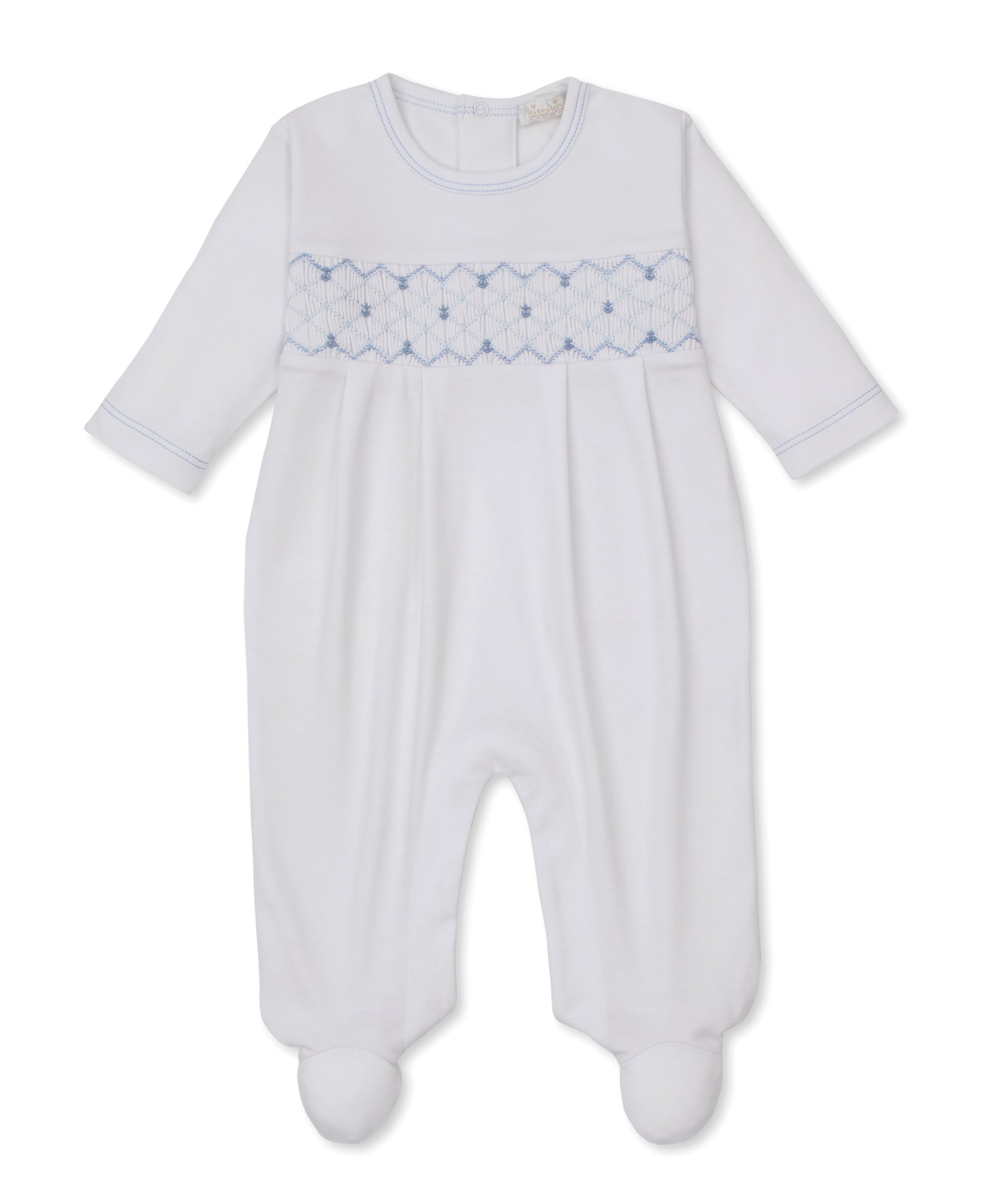 CLB Summer Anchors 26 White/Blue Hand Smocked Footie - Kissy Kissy