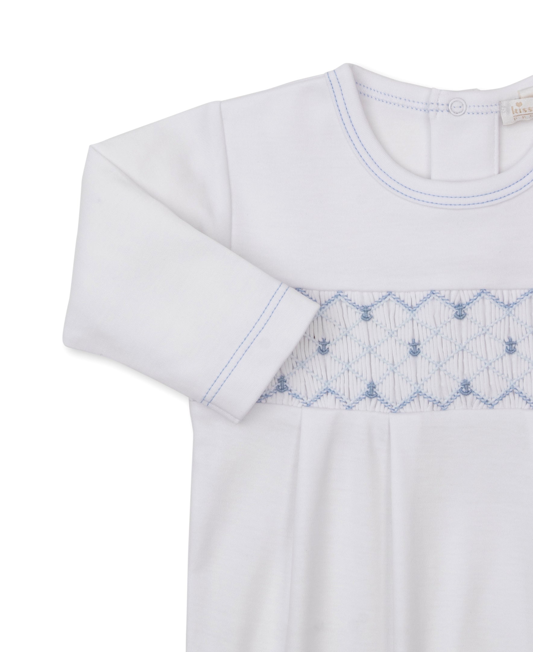 CLB Summer Anchors 26 White/Blue Hand Smocked Footie - Kissy Kissy