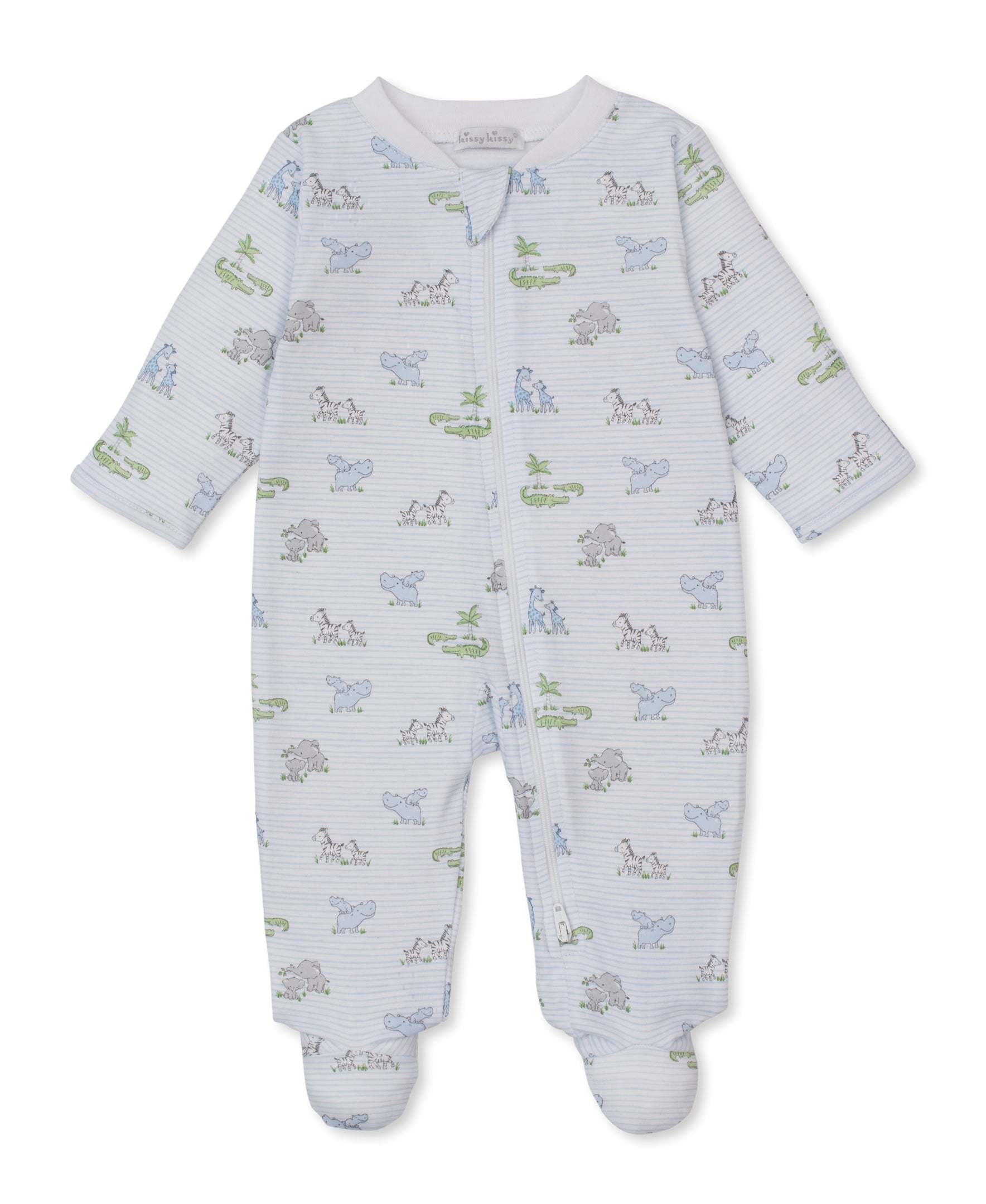 Safari Party Blue Zip Footie - Kissy Kissy