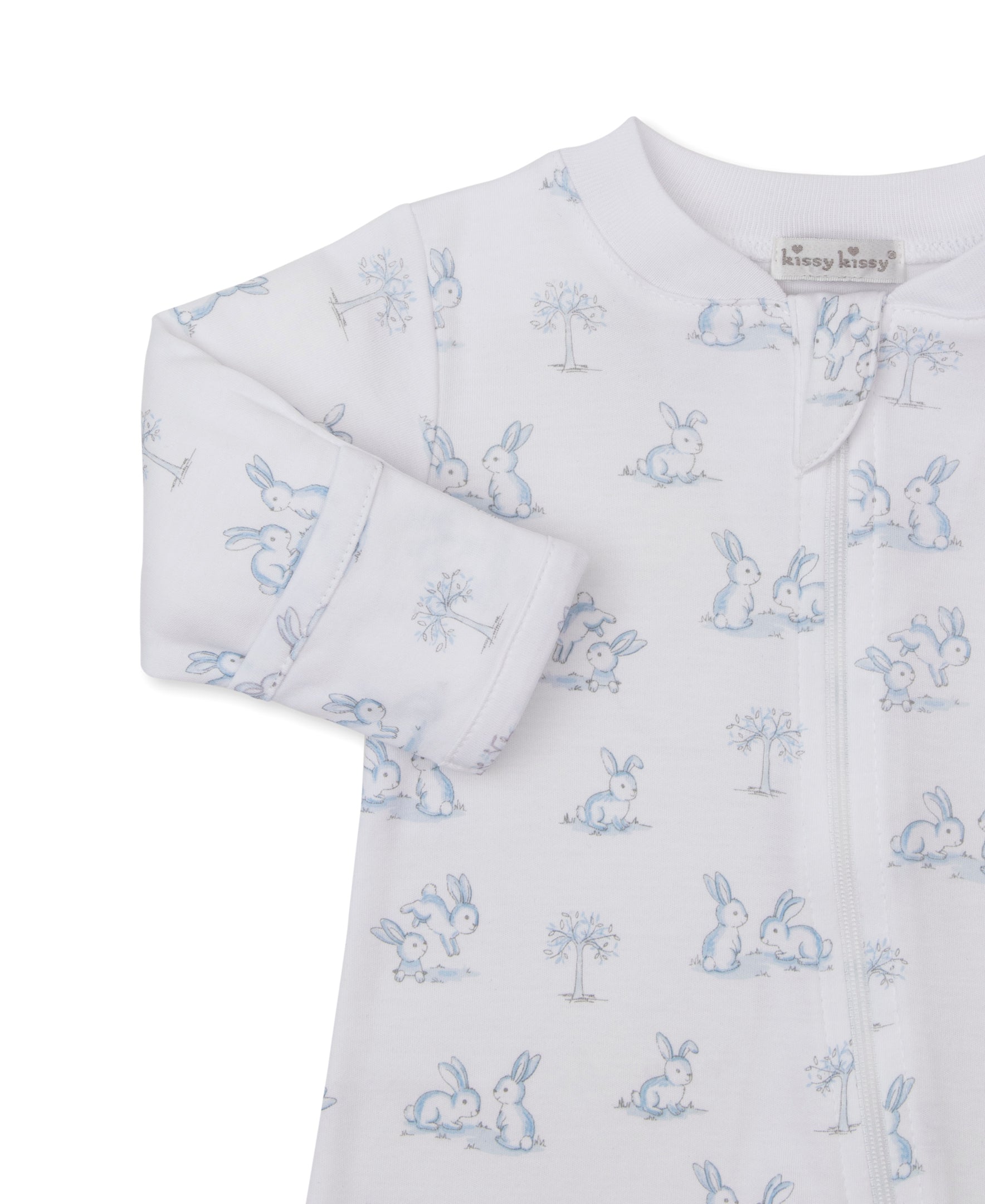 Springtime Bunny Fun Blue Zip Footie - Kissy Kissy