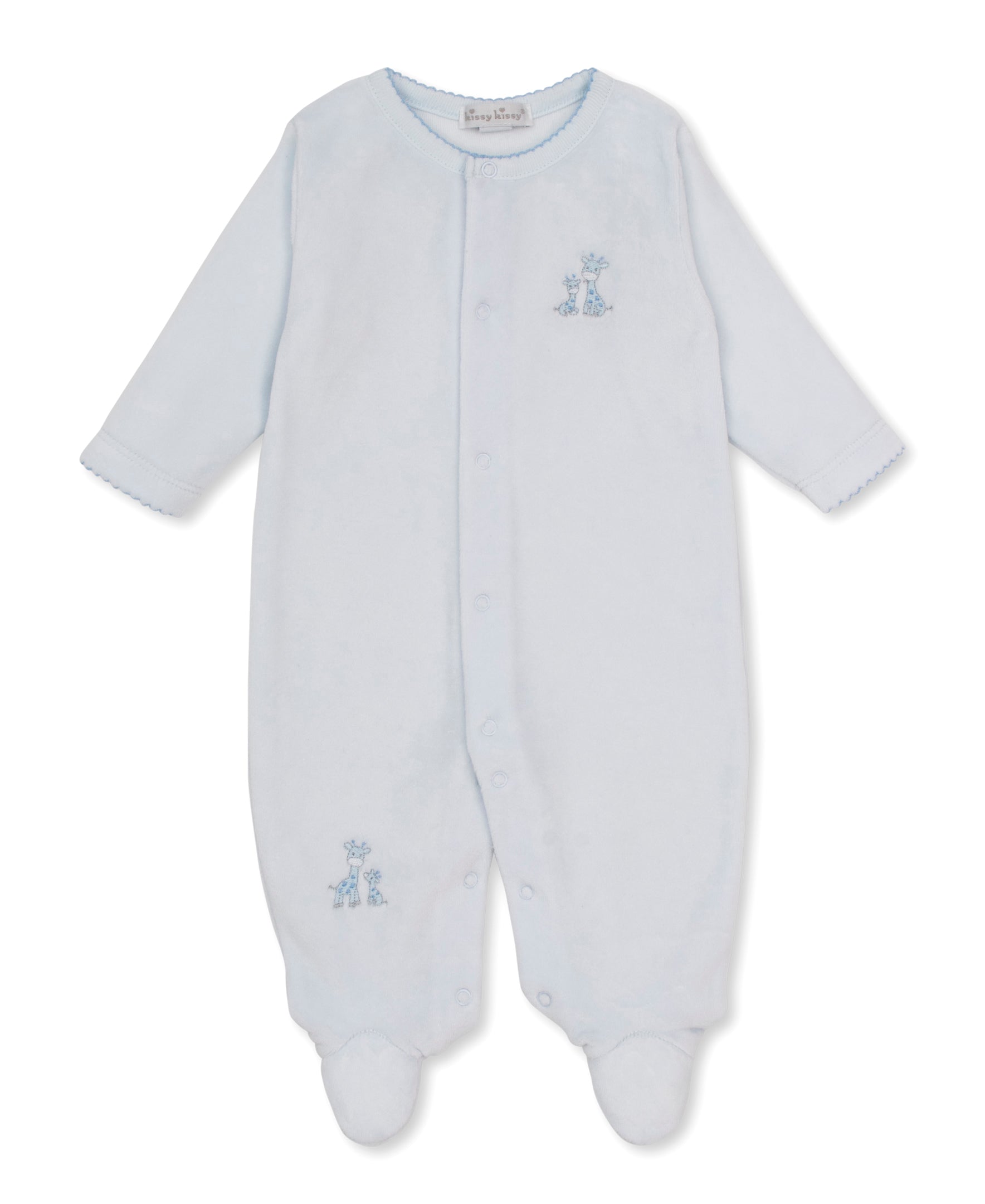 Just Giraffes Blue Velour Footie - Kissy Kissy