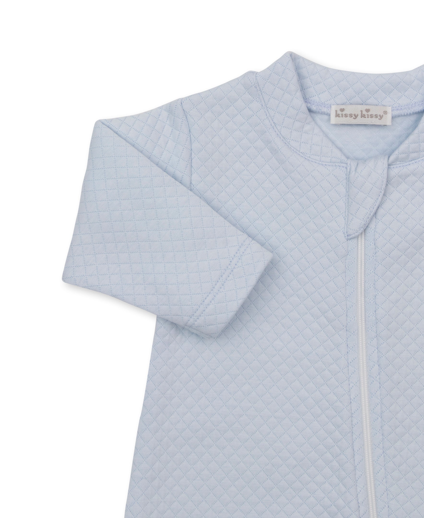 Giraffe Laughs Blue Jacquard Zip Footie - Kissy Kissy