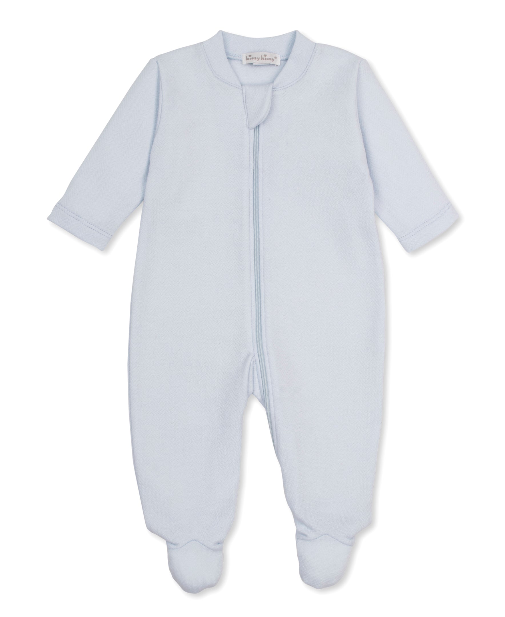 Baby Blessings Blue Jacquard Zip Footie