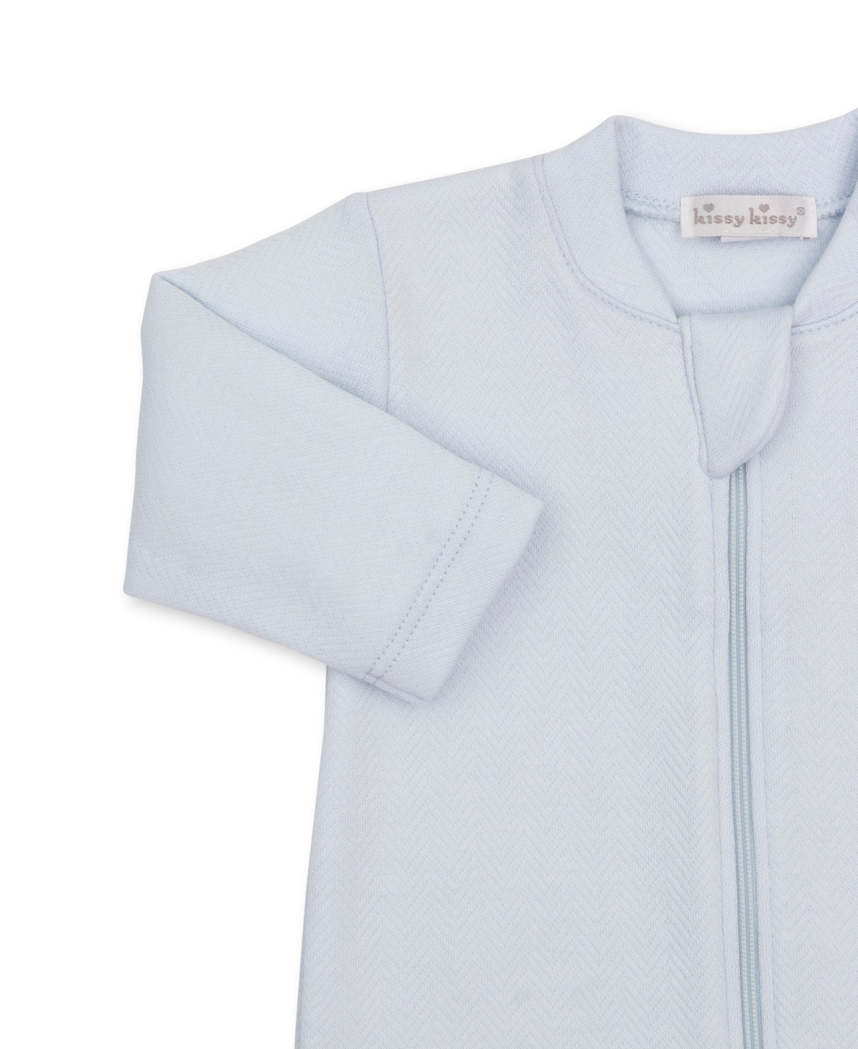 Baby Blessings Blue Jacquard Zip Footie