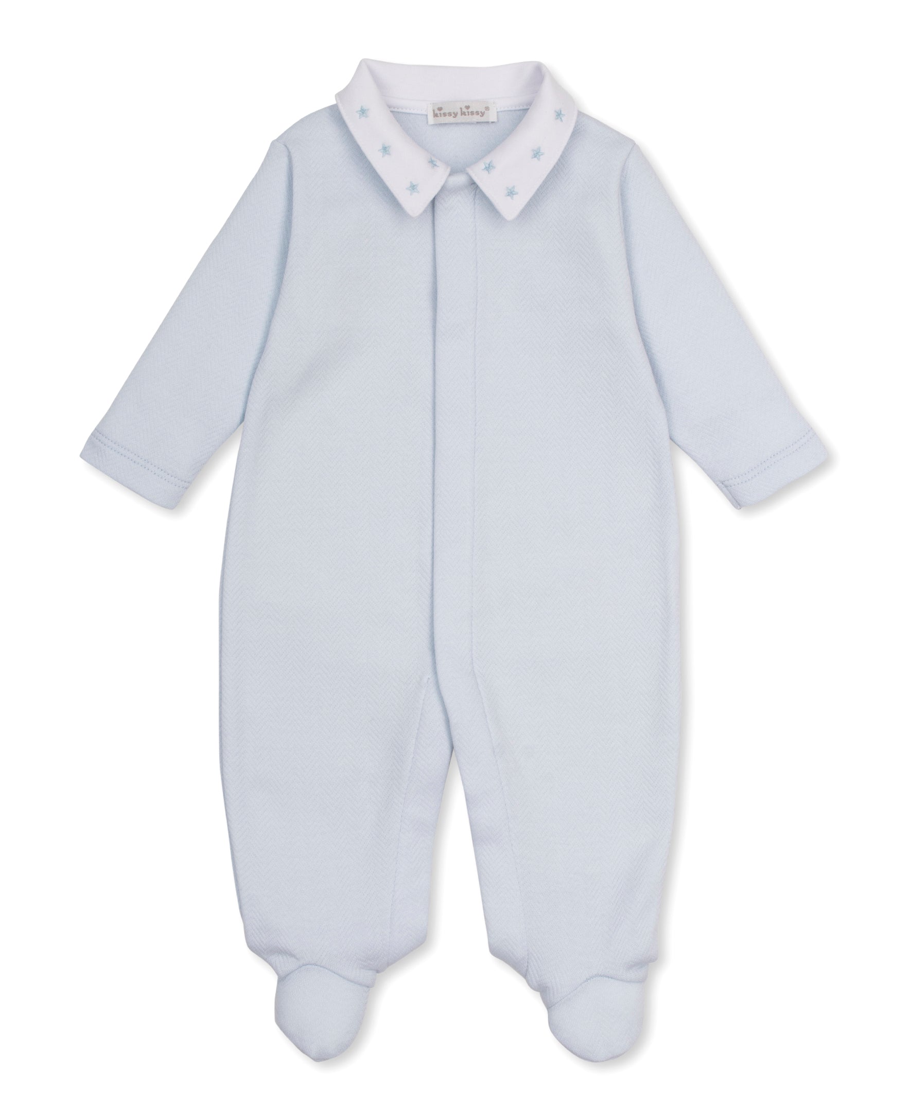 Baby Blessings Blue Jacquard Footie w/Collar