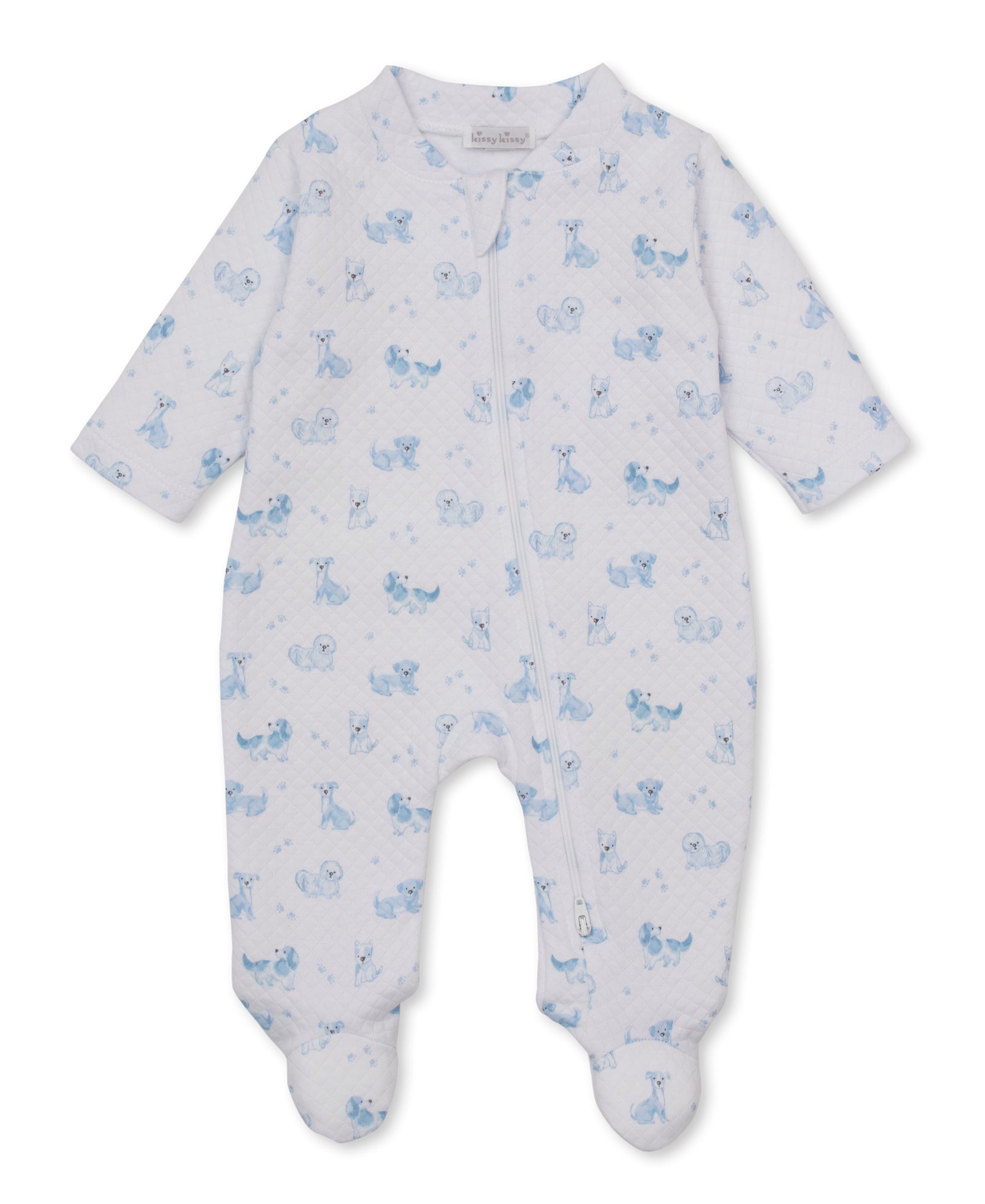 Puppy Paws Blue Jacquard Zip Footie - Kissy Kissy