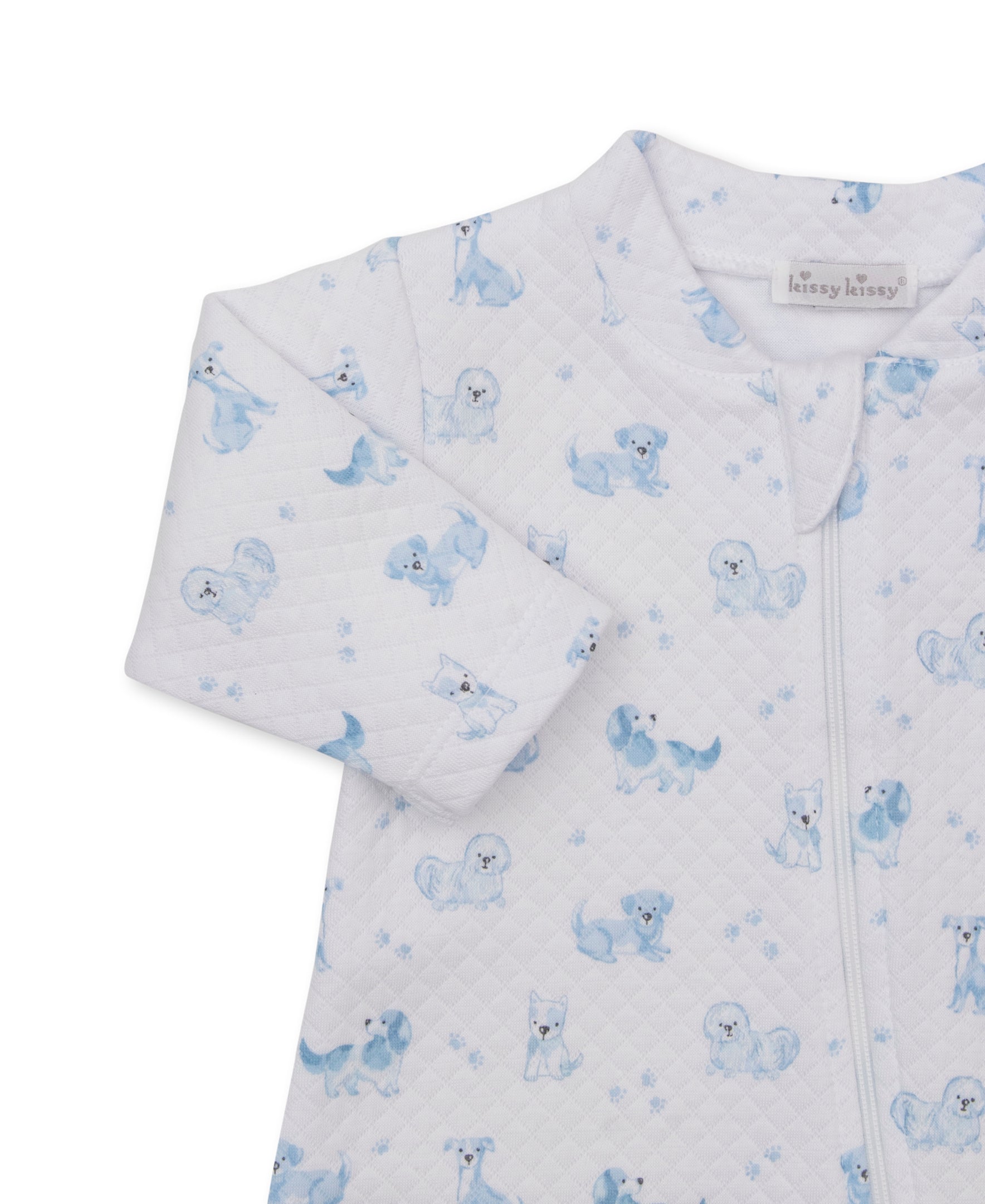 Puppy Paws Blue Jacquard Zip Footie - Kissy Kissy