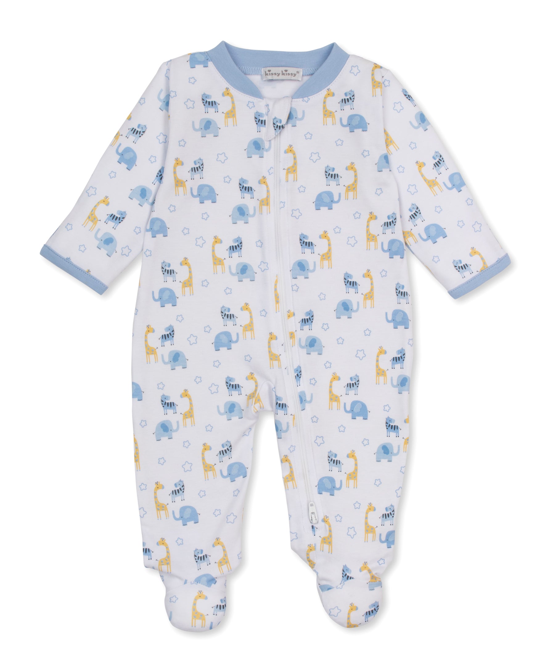 Safari Party Blue Zip Footie - Kissy Kissy