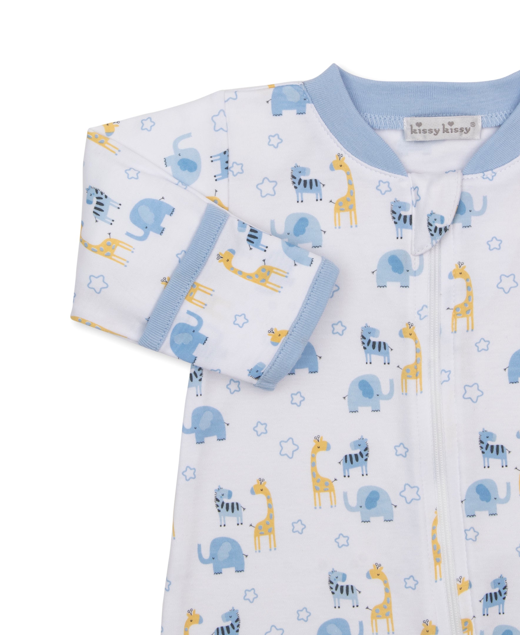 Safari Party Blue Zip Footie - Kissy Kissy