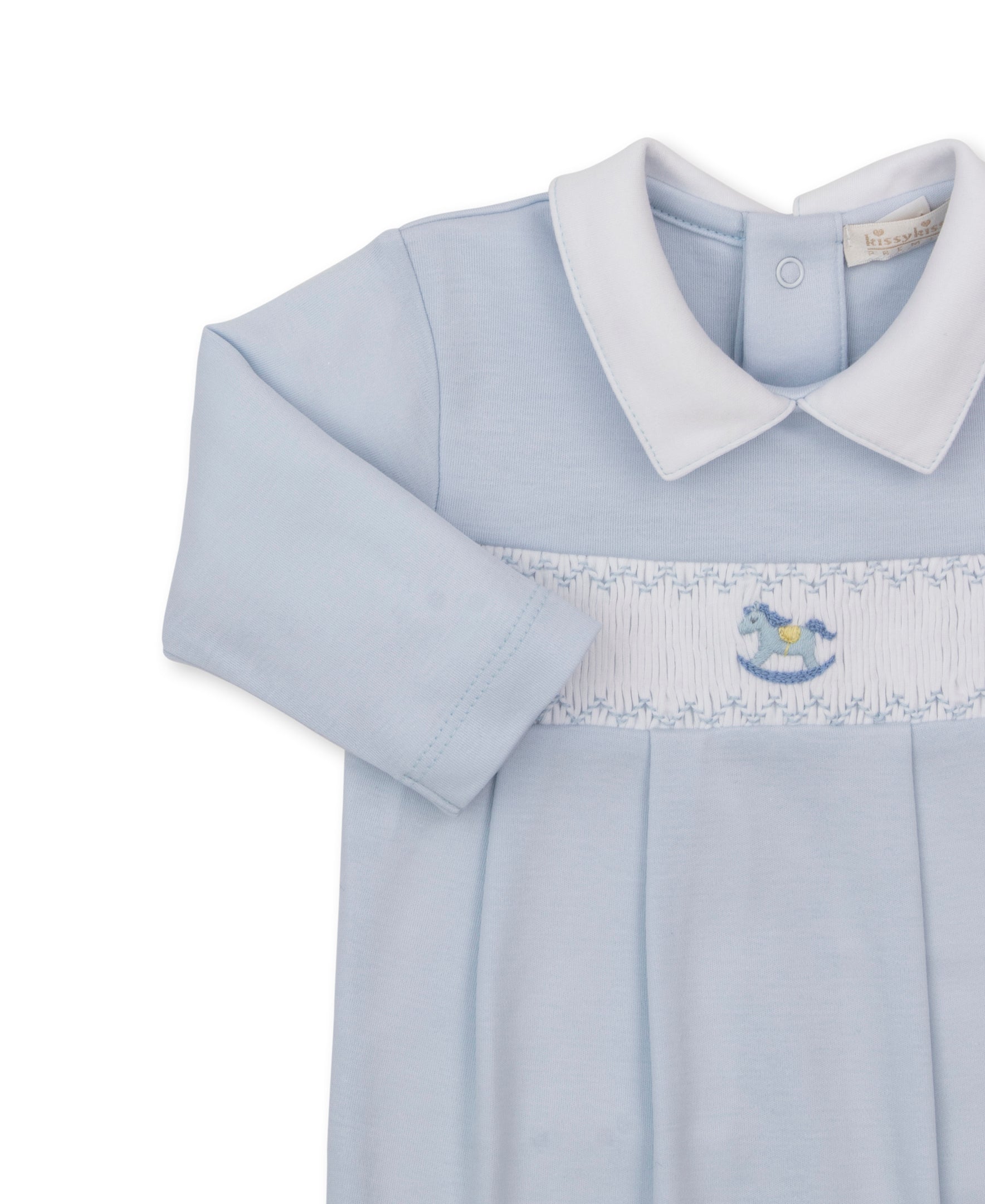 CLB Fall Medley 26 Blue Hand Smocked Footie Collar - Kissy Kissy