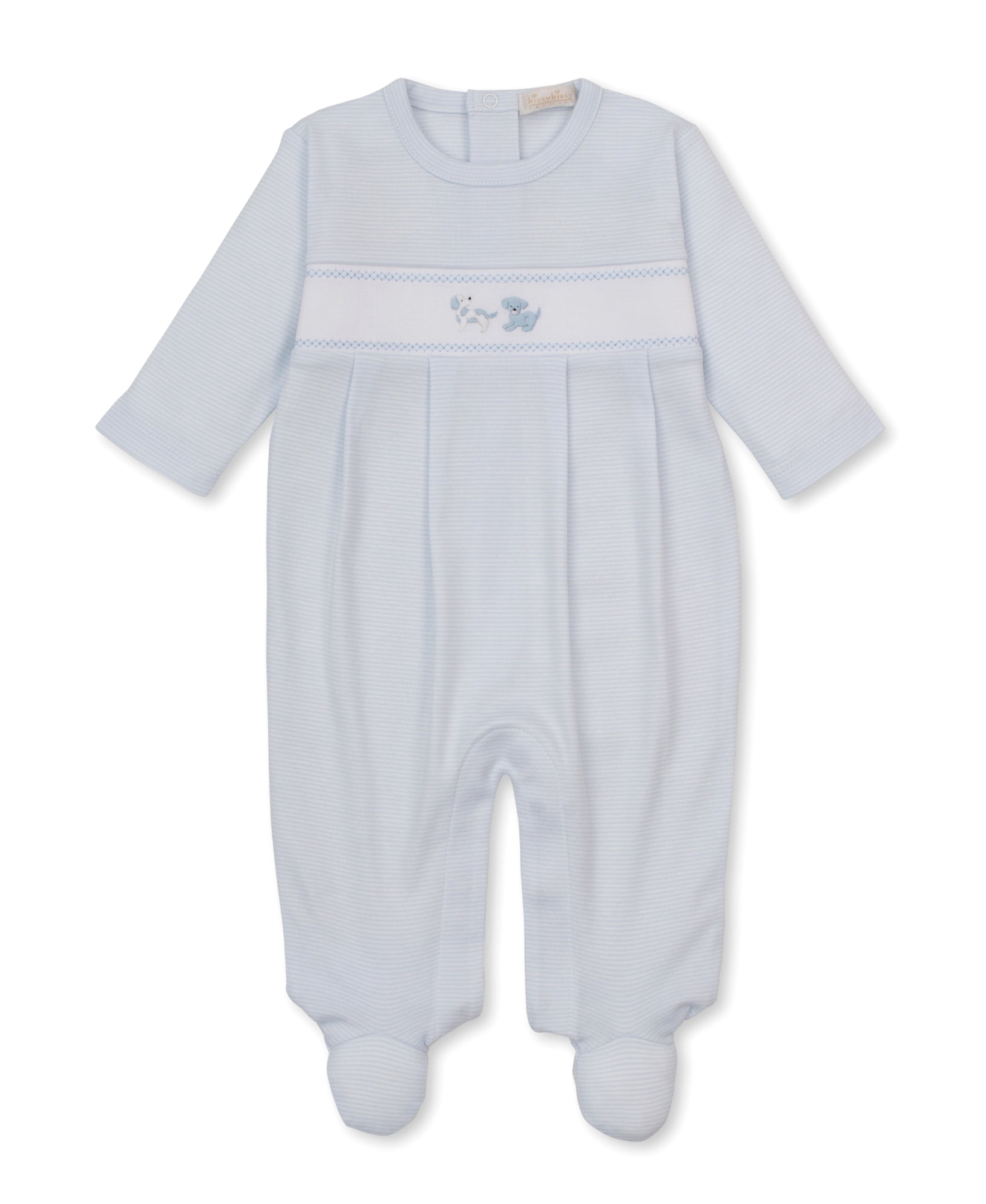 Premier Puppy Paws Blue Hand Emb. Stripe Footie - Kissy Kissy