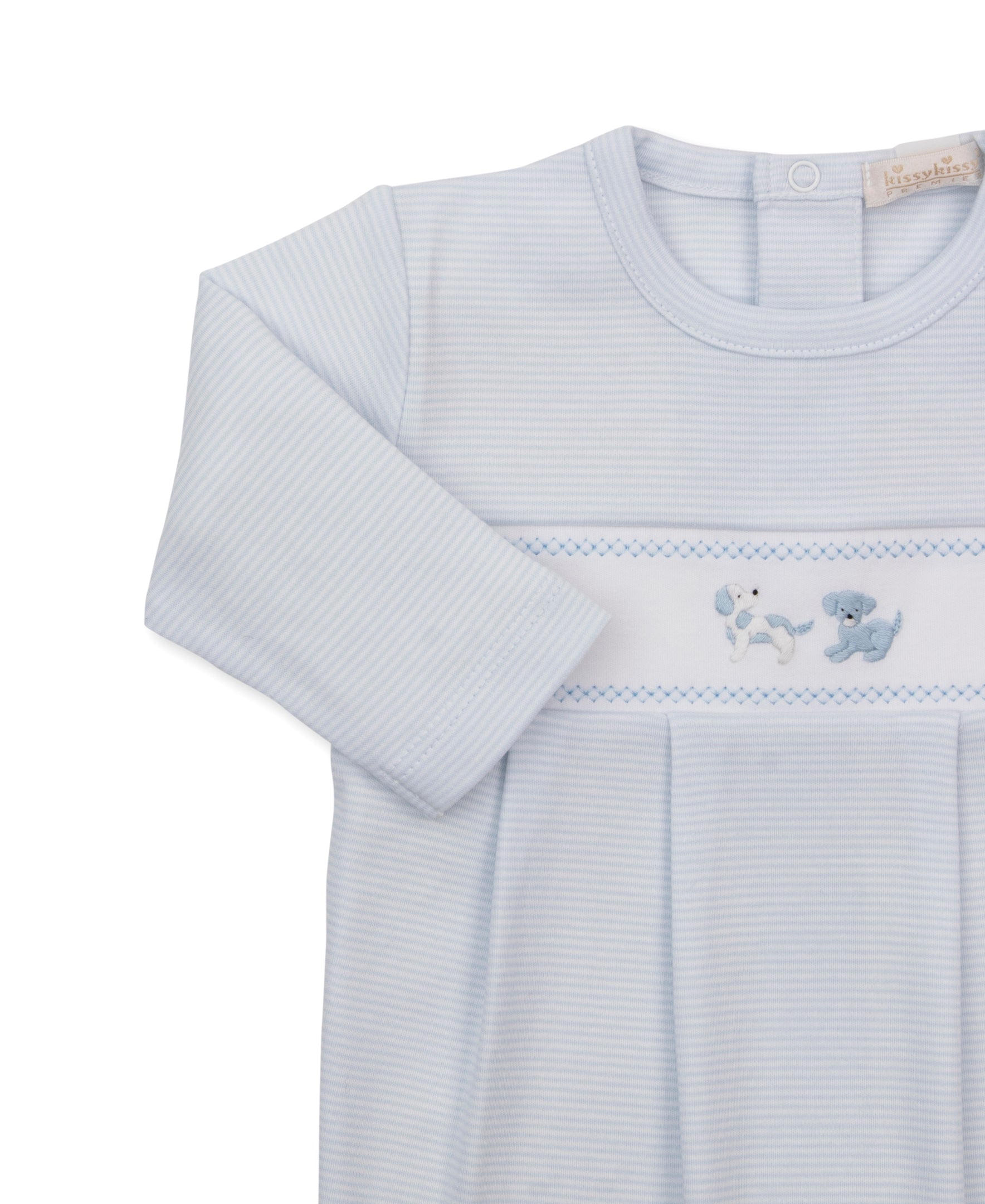 Premier Puppy Paws Blue Hand Emb. Stripe Footie - Kissy Kissy