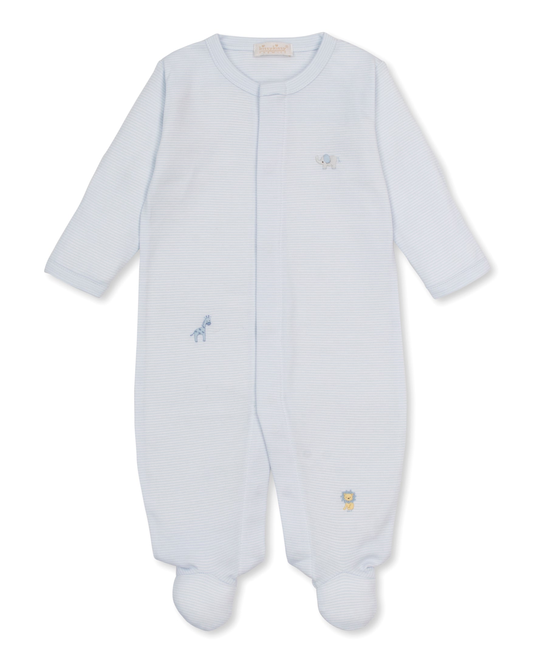 SCE Jungle Hang Out Blue Hand Emb. Stripe Footie - Kissy Kissy